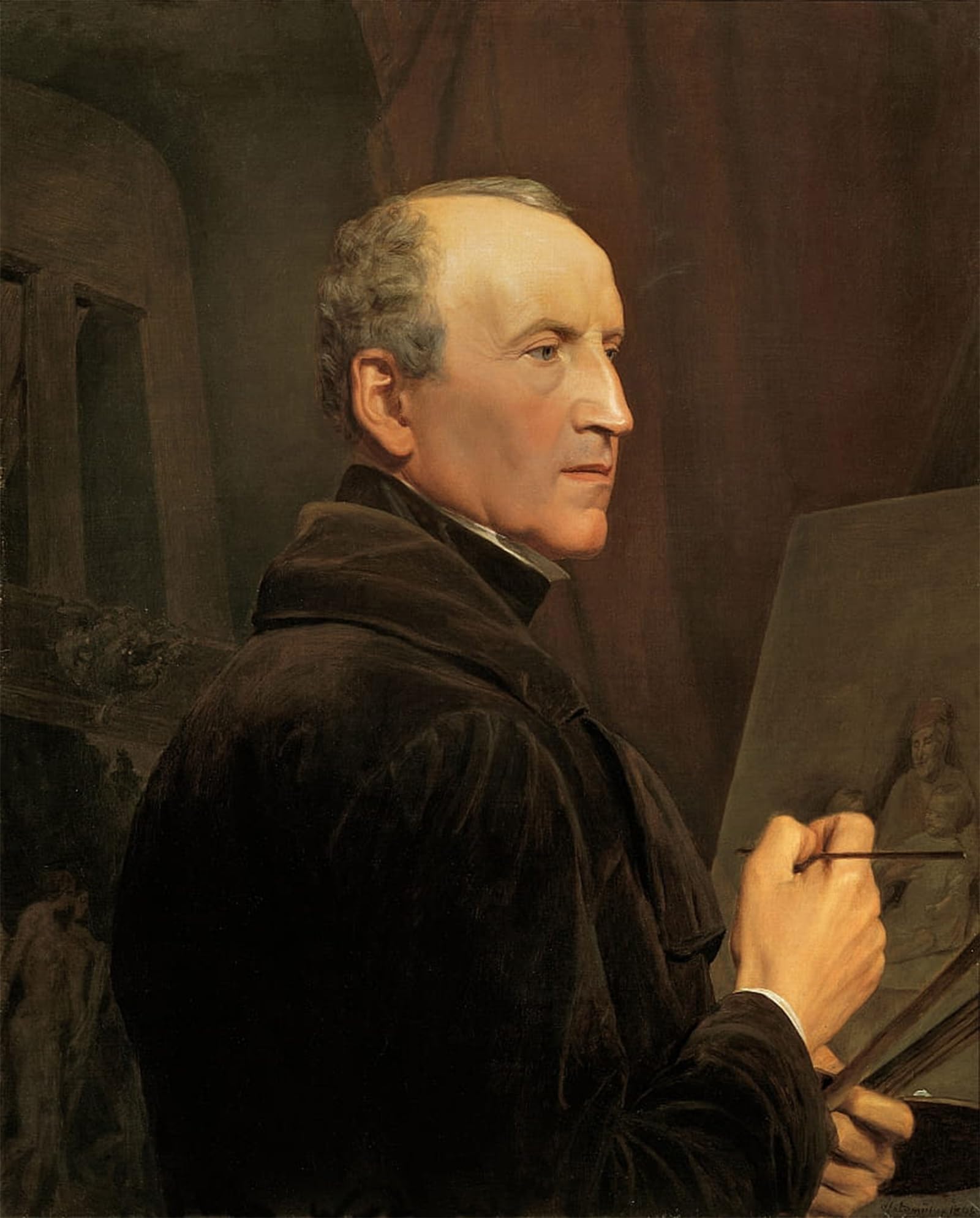 SERENDIPITP Vintage Picture Print on Canvas Wall Art Poster Self-portrait At the Easel by Ferdinand Georg Waldmuller Artwork Print Poster for Wall Decor 60x90cm