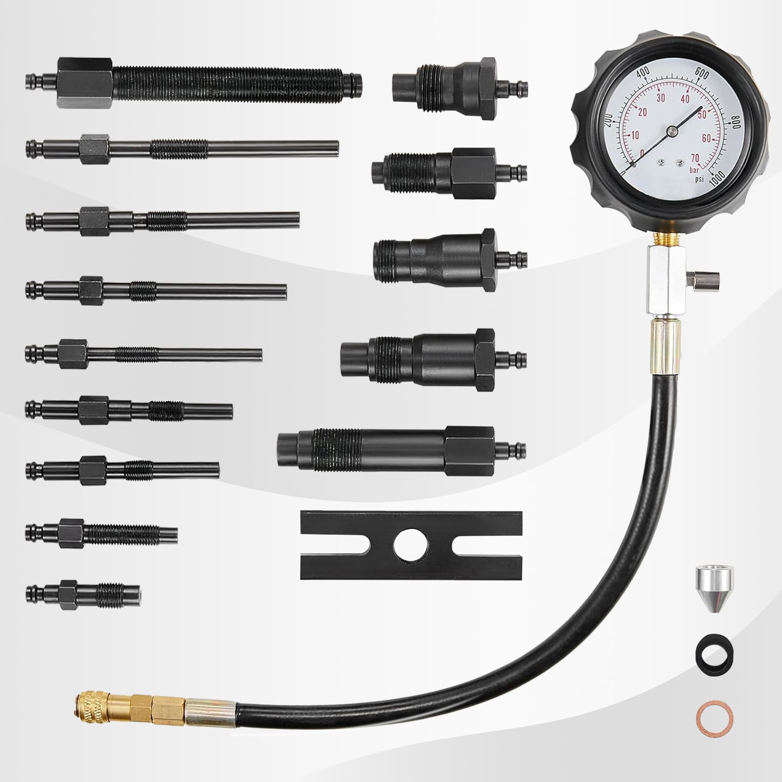 FreeTec Tester di compressione diesel, 1000 PSI 70 bar, misuratore di compressione diesel motore, tester diesel TDI CDI cilindro per auto, camion, trattore