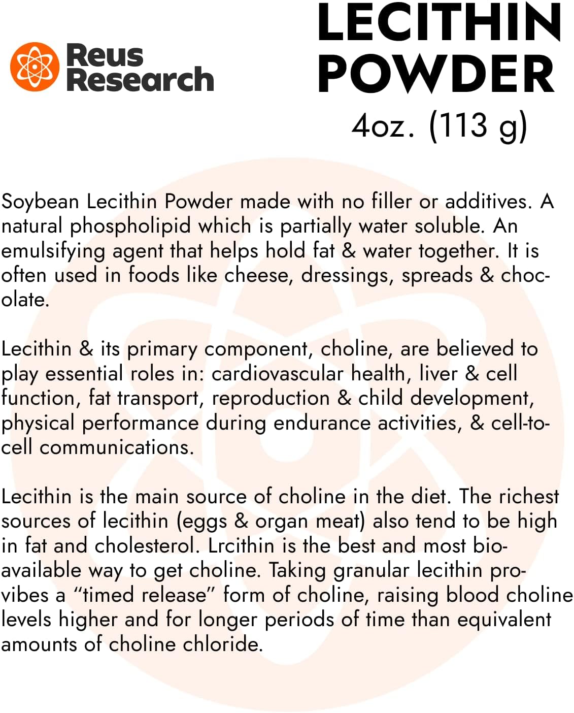 Reus Research Lecithin 1x Powder 4 Ounces