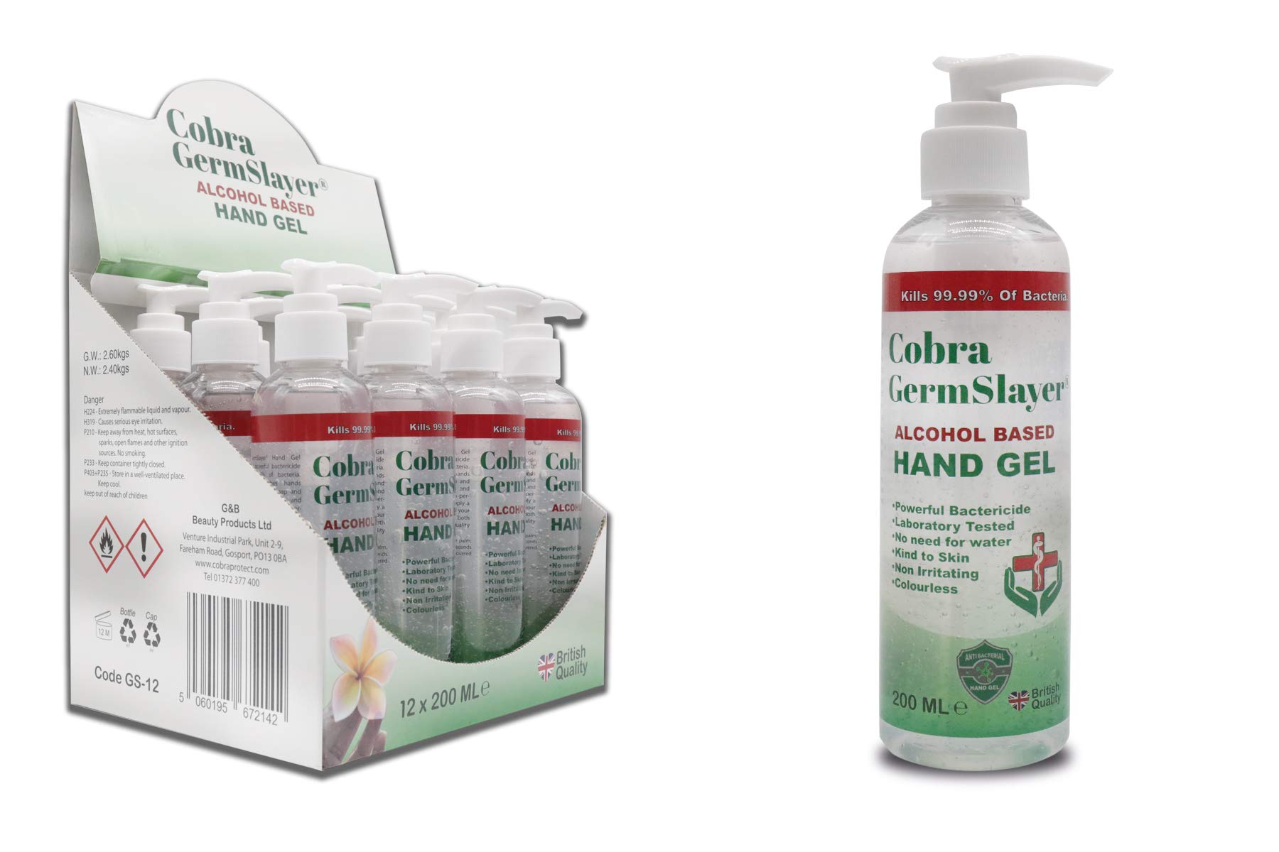 6 x 200 ml Antibacterial Hand Sanitiser Gel 70% Alcohol Laboratory Tested BSEN 14476, BSEN 1500 and BSEN 1275