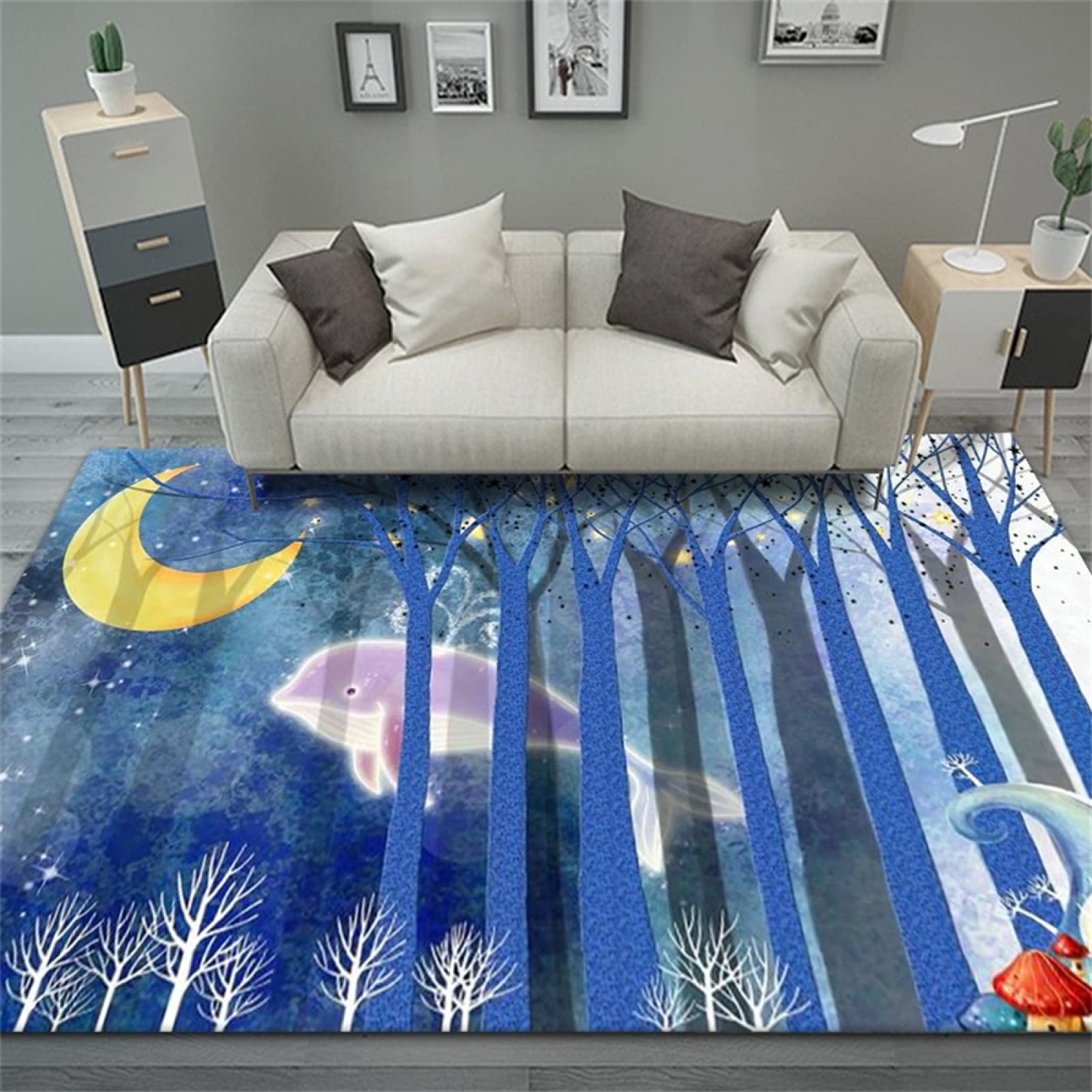 Tapis extérieur terrasse bleu géométrique pour des jeux de bébé sécurisés
