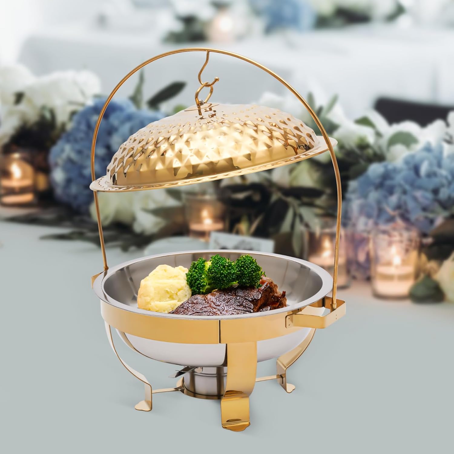 Stainless Steel Buffet Chafing Dish Set, 4.76QT Food Warmer with Hanging Lid for Parties, Gatherings, Catering, and Events - Elegant & Durable Serving Solution