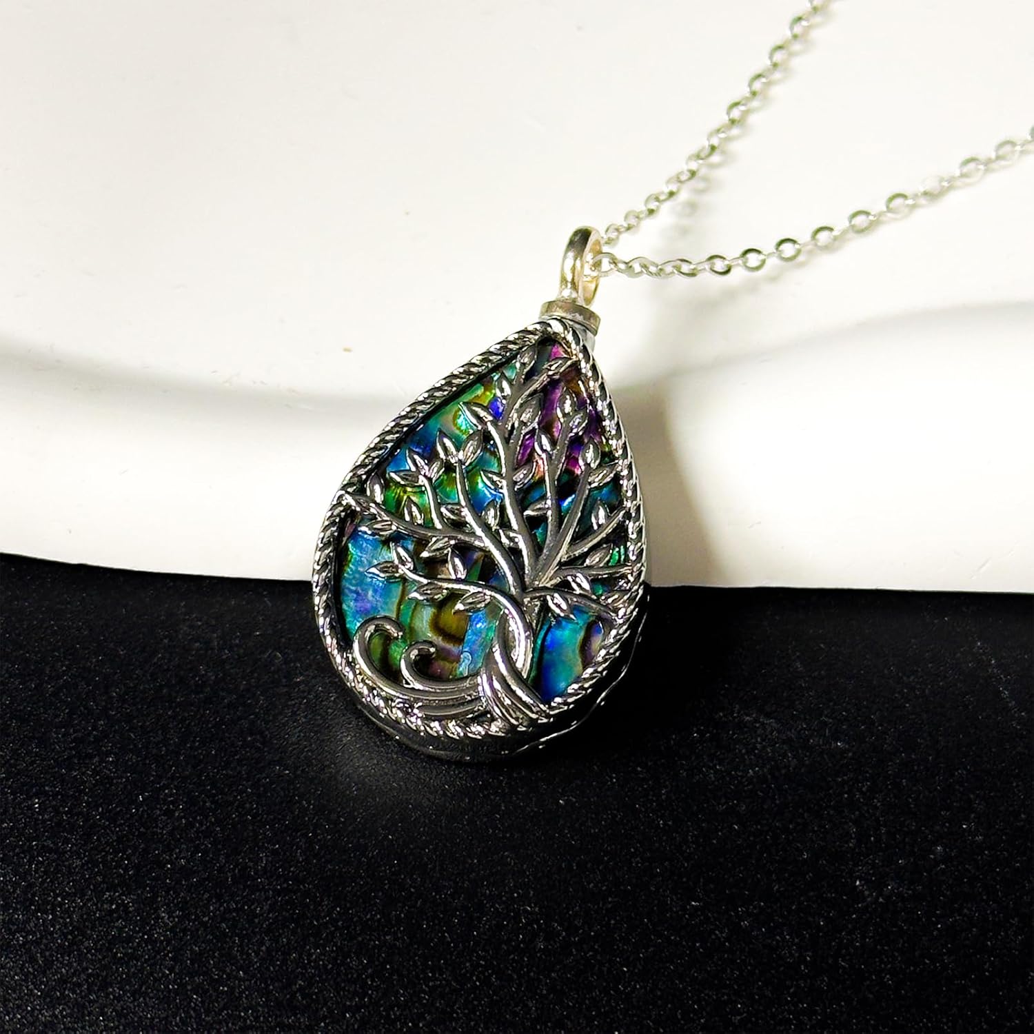Teardrop Tree of Life Urn Necklace,Gold Teardrop Memorial Pendant with Abalone Shell, Forever in My Heart Engraving, 17.72 inch Chain Ashes Keepsake Jewelry - Image 3