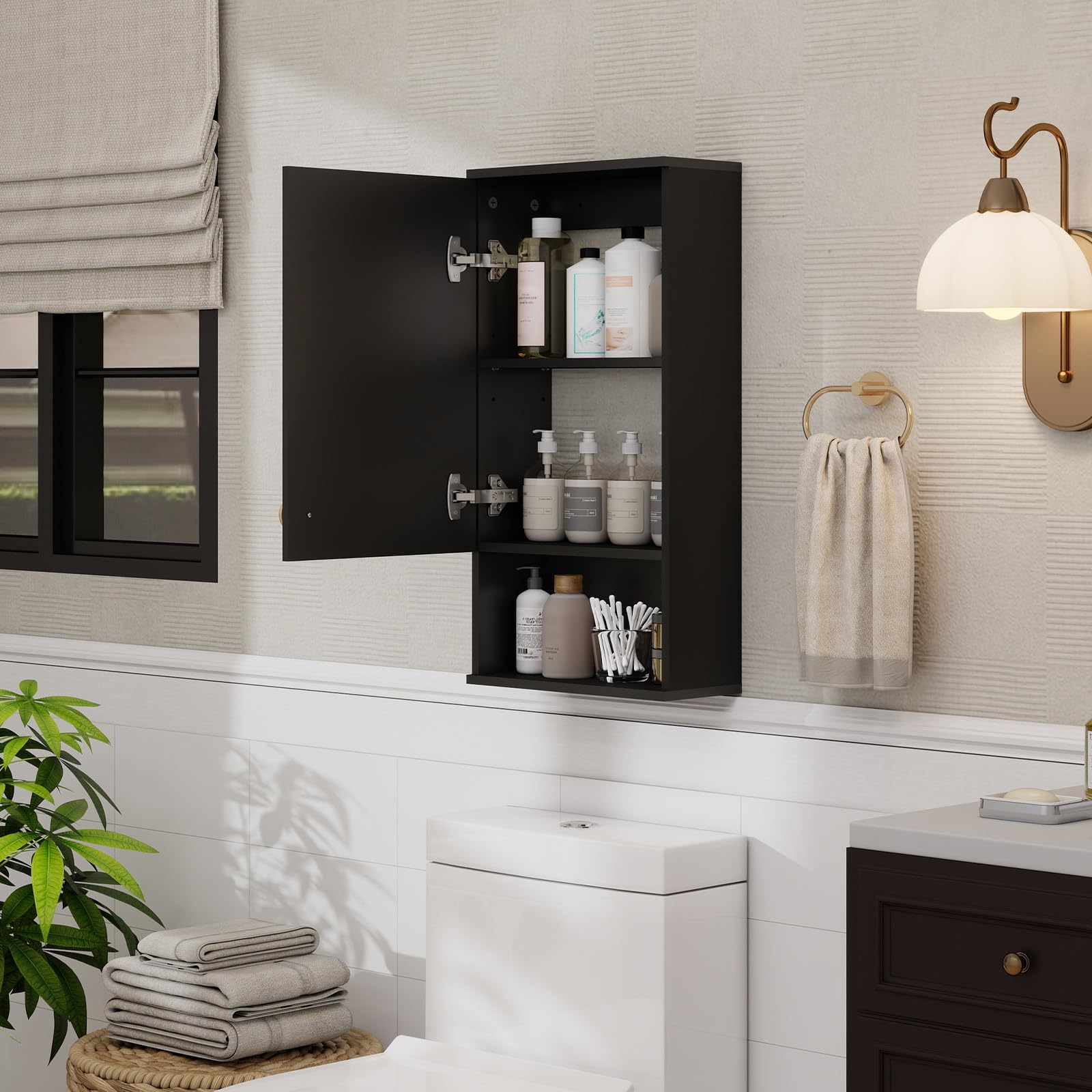 YU YUSING Meuble WC Étroit Suspendu 33x17x66 cm Porte Rainurée