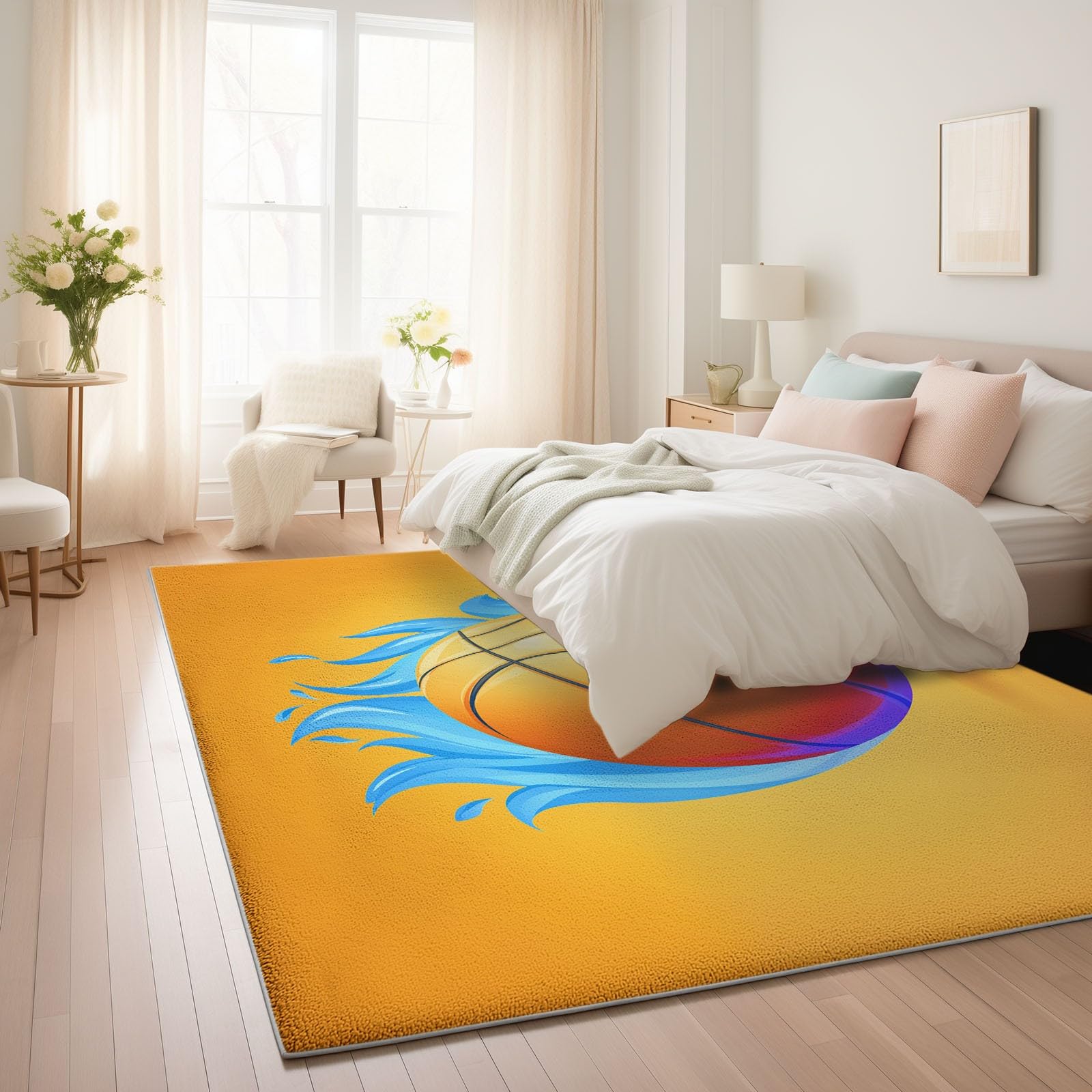 Generisch Sporty Modern Fußball Flanell Teppich Klein 80x150cm Maschinenwaschbar Perfekt für kleine Spieler im Kinderzimmer - Gelb