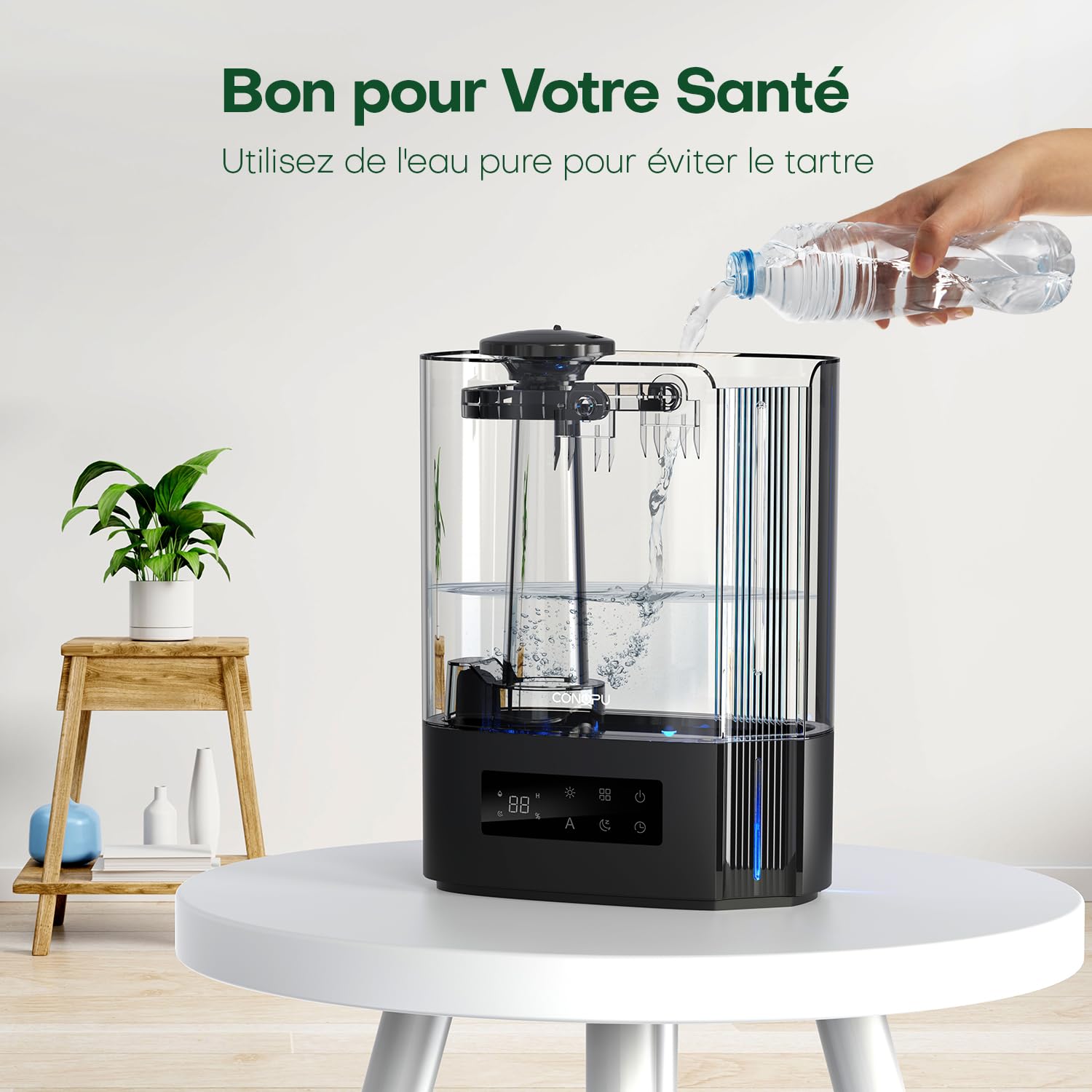 CONOPU Humidificateur d'Air à Ultrasons 6L, Humidificateur d'Air Chambre Silencieux avec Trois Modes et Fonction Température Constante, Humidificateur pour Bébé et Plantes d'Intérieur