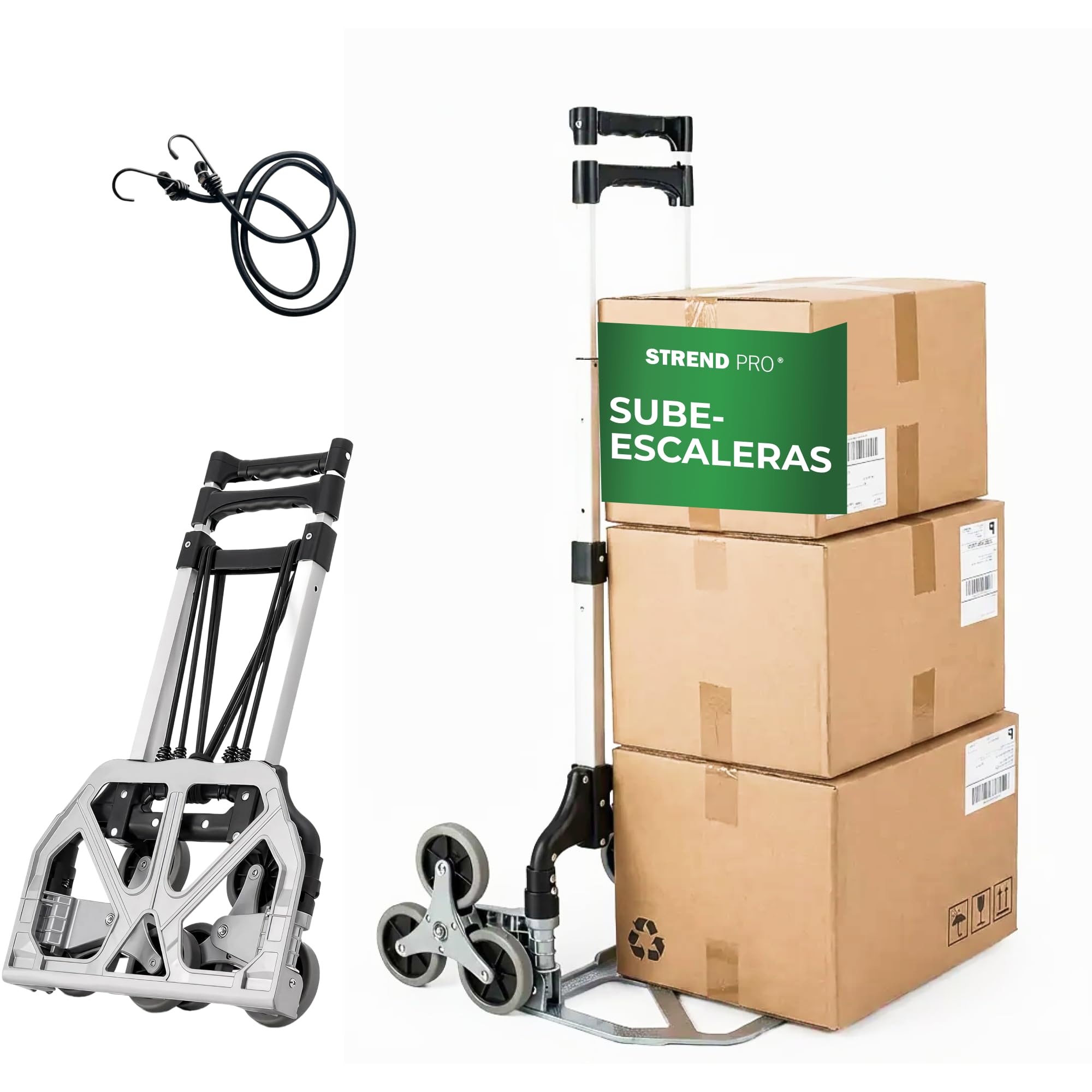 STREND PRO Carretilla Sube Escaleras 80kg | Carretilla Plegable con Sistema de 3 Ruedas | Carro Robusto para Escaleras & Peldaños | Carretilla Regulable en Altura & Compacta