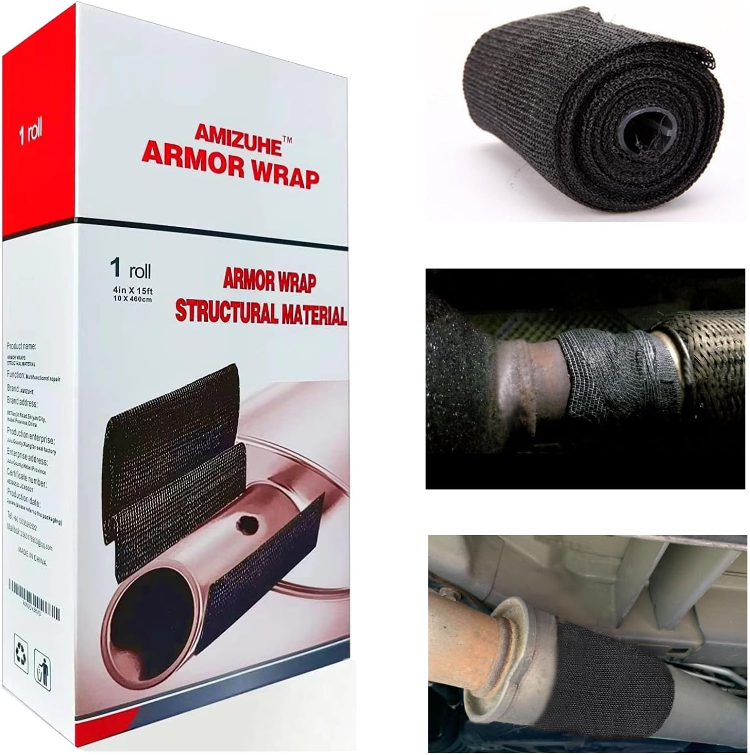 Fiberglass Repair Kit Automotive Exhaust Pipe Repair Wrap 4" X 15ft (1 Roll)