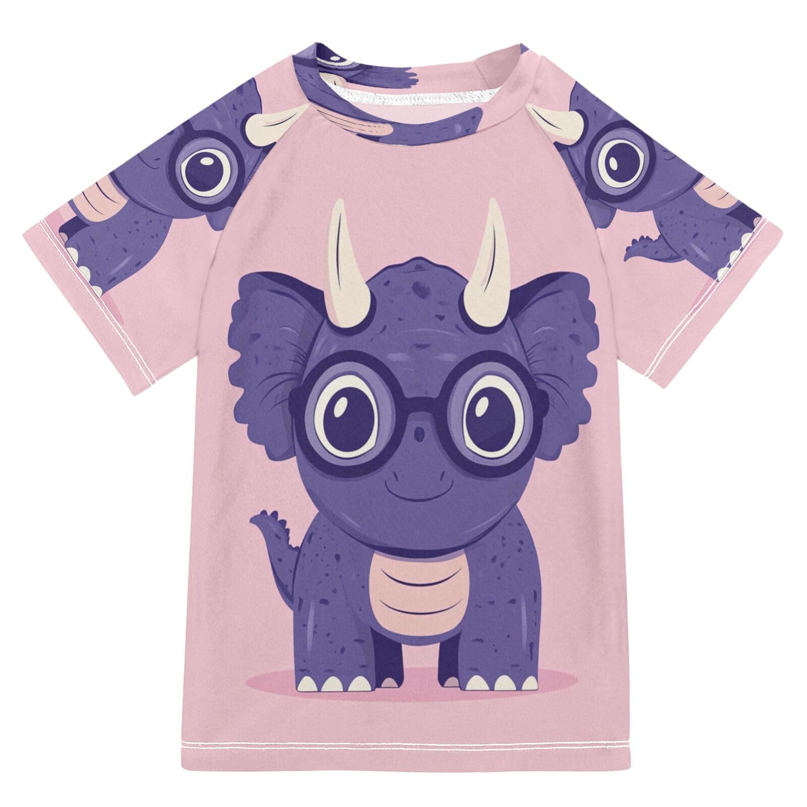 MNSRUU Toddler Boy Rash Guard Short Sleeve Swim Shirt Cartoon Dinosaurs Print Rashguard 5-6T Beach Shirts Quick Dry,10