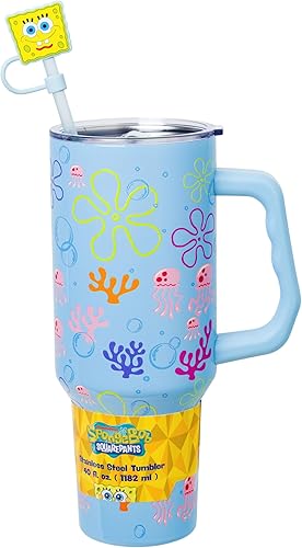 Miniatura 49 de Silver Buffalo Adventure Time With BMO - Vaso de acero inoxidable de doble pared con asa y pajilla, cabe en portavasos estándar, 40 onzas