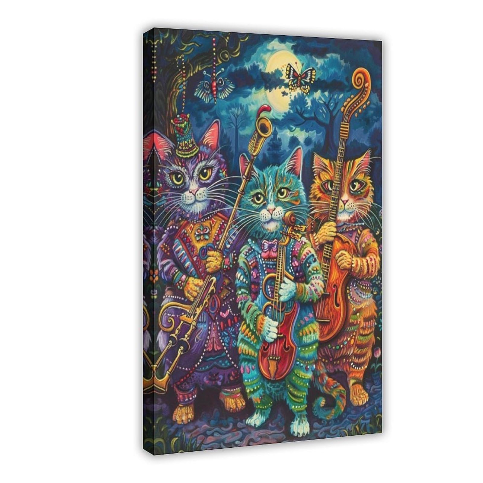 LXWNZE Colorful Cats Playing – Delightful Louis Wain Style Art Canvas Poster Wall Art Decor Print Picture Paintings for Living Room Bedroom Decoration 8" L X 12" W
