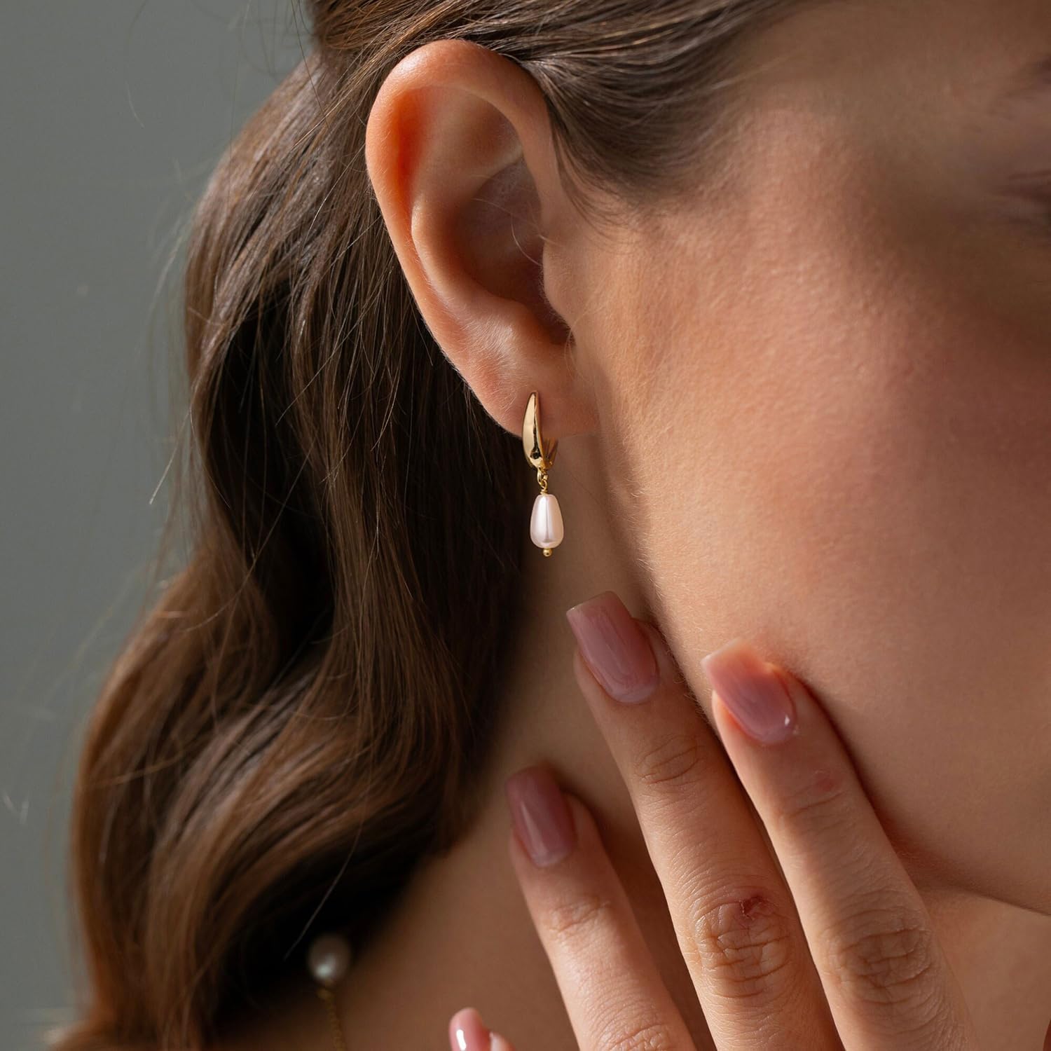 Pearl Earrings-14K Gold Plated Dainty Pearl Huggie Small Hoop Drop Dangle Earrings for Women Bridal Bridesmaids Elegant Wedding Jewelry - Image 2