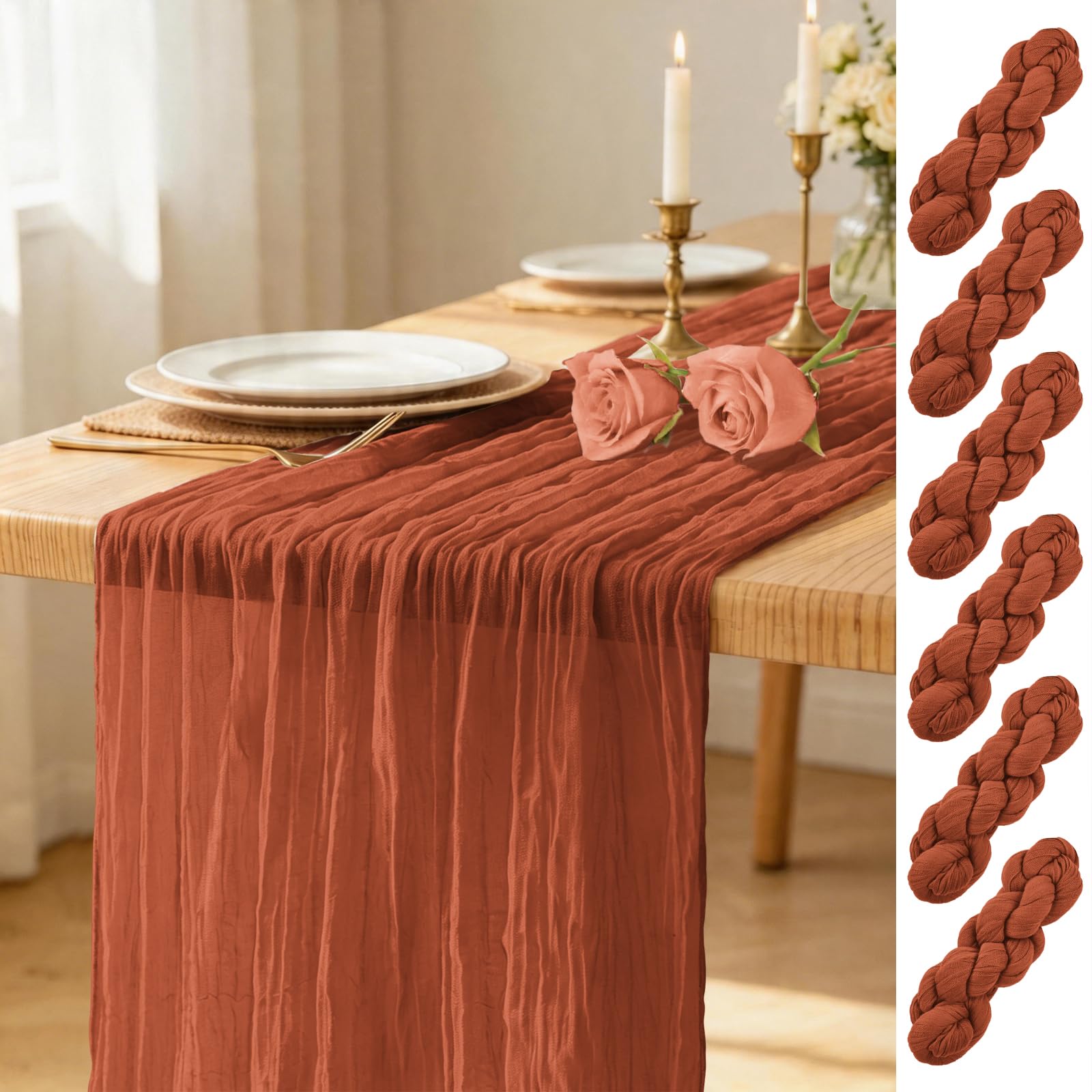 Lumaycens 6PCS Terracotta Table Runner Cheesecloth Gauze Wedding Runner
