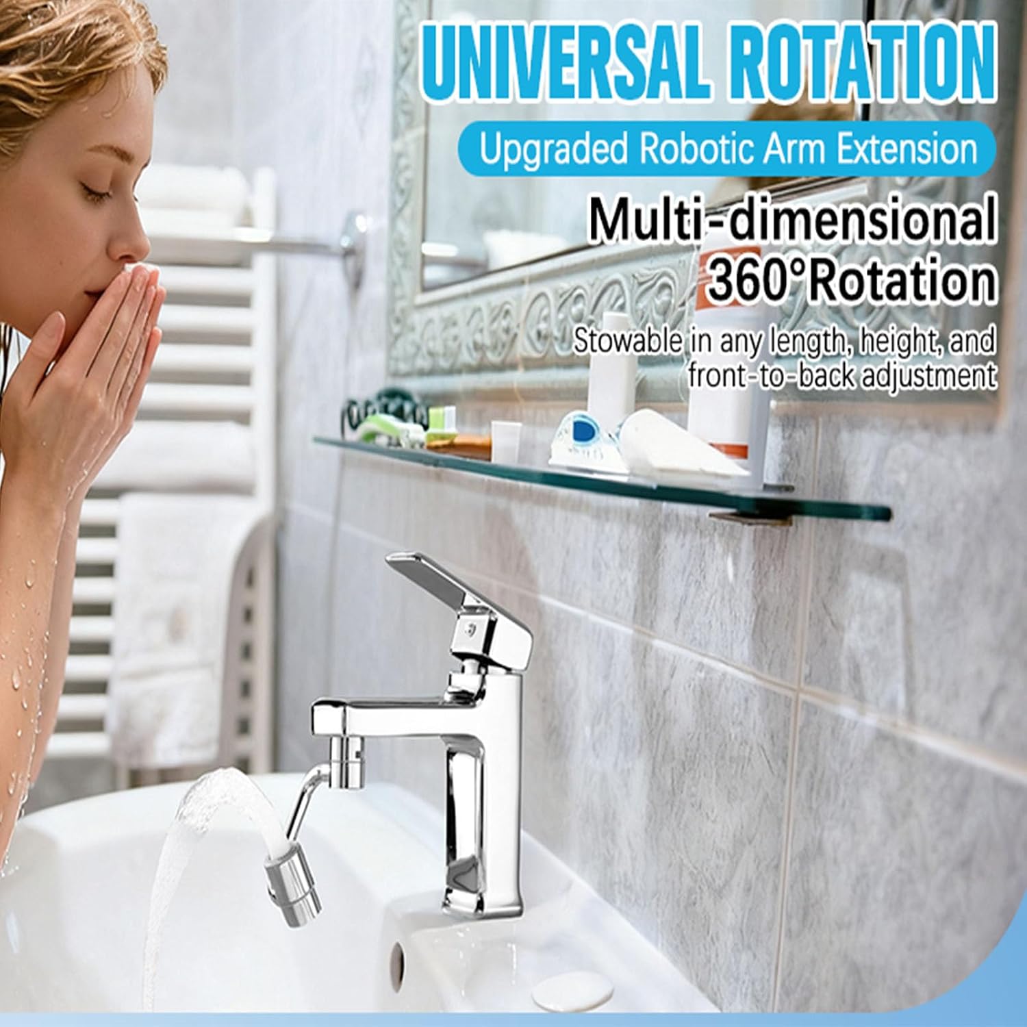 U Shape Faucet Extender - 360° Rotatable Universal Faucet Aerator Extension Attachment for Bathroom Sink & Kitchen Sink, Splash-Free Dual-Mode Flow, Easy Install with Adapters (2)