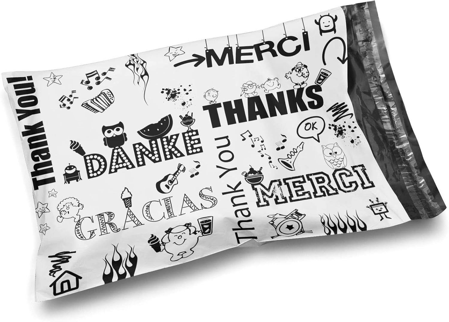 Shop4Mailers 6 x 9 Glossy Decorative Thank You Plastic Poly Mailer Bags Waterproof Shipping Mailing Envelope 2 Mil – Permanent Adhesive Seal (100 Pack, Multi-Language)