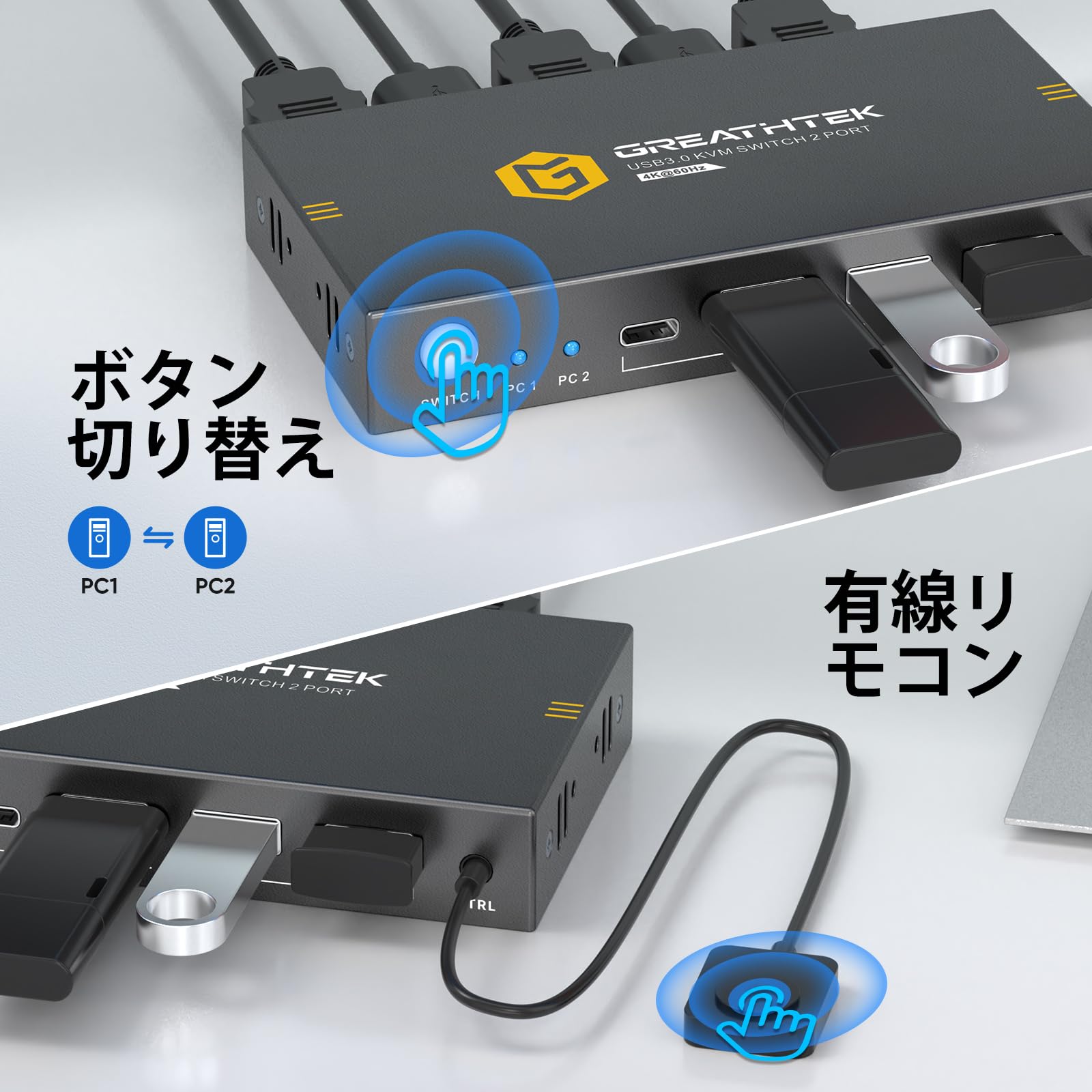 Amazon.co.jp: USB3.0 KVMスイッチ HDMI 2入力1出力 4K@60Hz対応 KVM