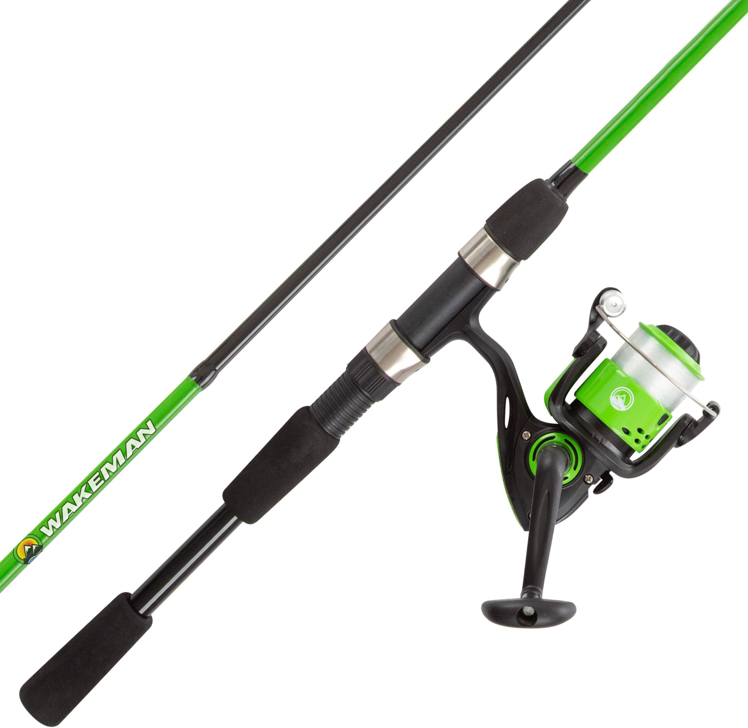 Fishing Rod and Reel Combo - 72-inch Fiberglass Pole and Spinning Reel for Beginners with 10lb Test - Breakline Series Outdoors (Green)