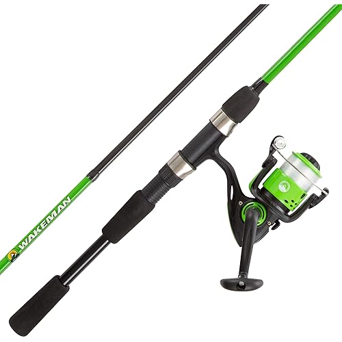 Fiberglass Fishing Rod – Portable 2-Piece Medium Action 65-Inch Pole with Size 20 Spinning Reel for Lake Fishing by Wakeman