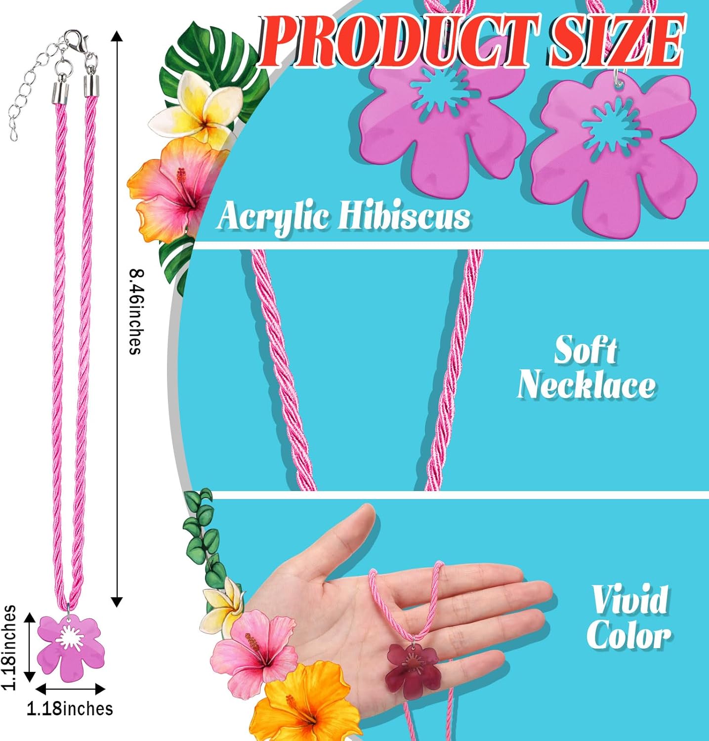 Ecally Hawaiian Luau Party Favors Hibiscus Flower Necklace for Women Tropical Luau Beach Party Decoration Hawaii Summer Bingo Gift Supplies Hawaiian(Multicolor)