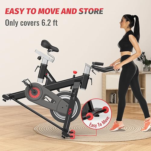Miniatura 7 de PASYOU Bicicleta estática, resistencia magnética, bicicletas estacionarias para el hogar, ajuste multiángulo, bicicleta interior con transmisión