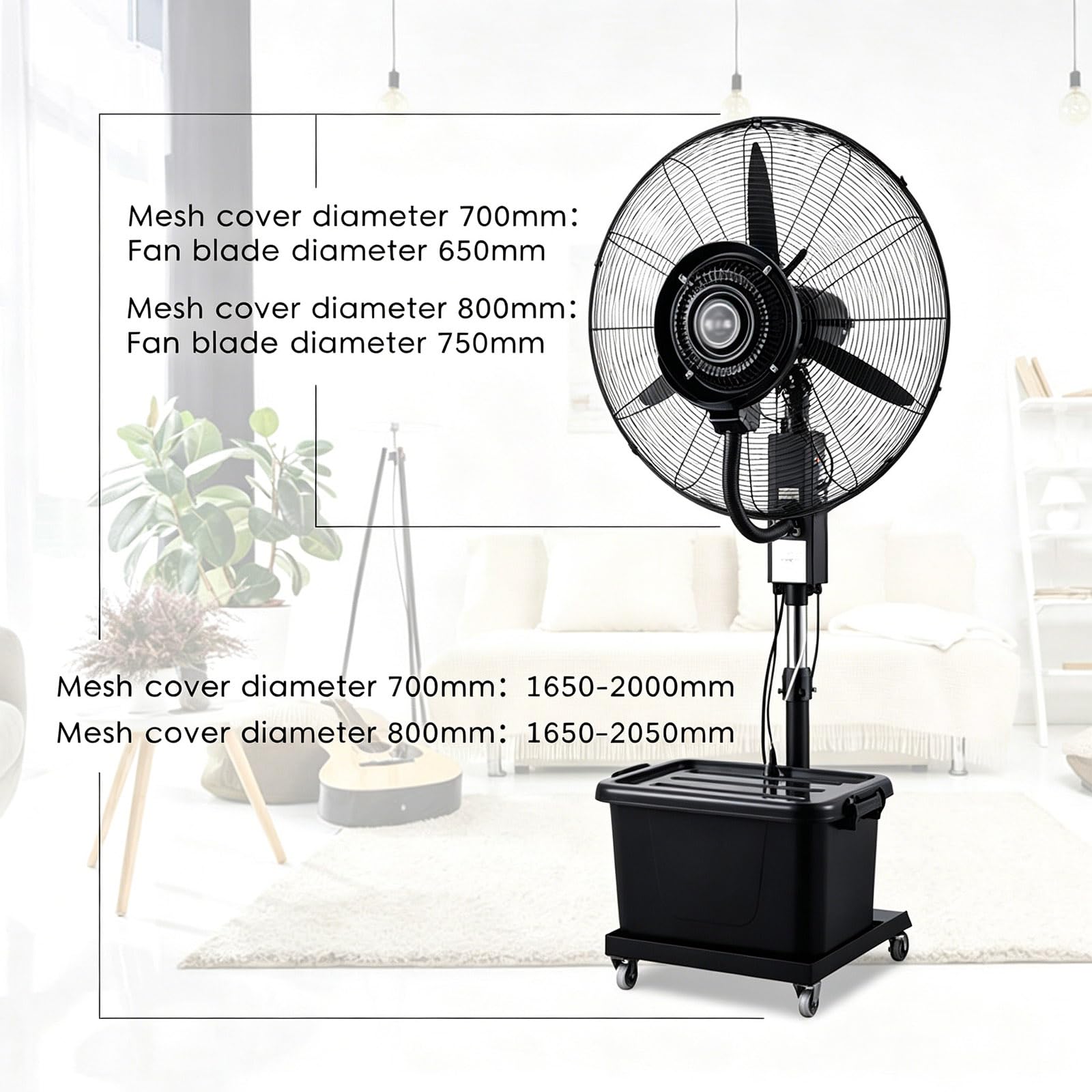Ventilateur brumisateur oscillant à 90°, ventilateur industriel haute vitesse avec réservoir 42L pour serres, ateliers et grands espaces ouverts