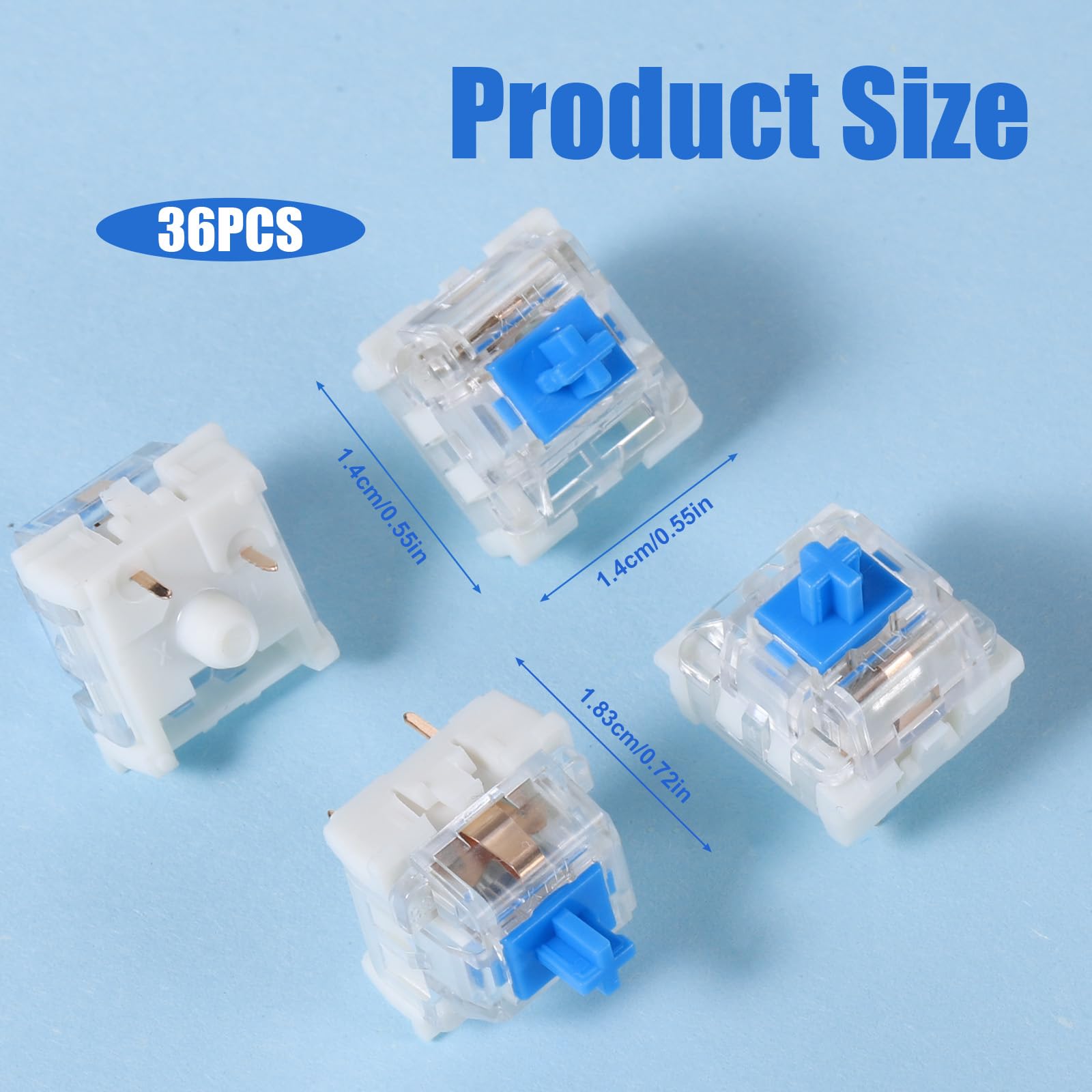 36 Transparente Blaue Achse Switches 3-Pin Klickend Taktil Mechanisch Präzises Tippen DIY-Ersatzset Für 3D-Druck-Gaming-Tastaturen