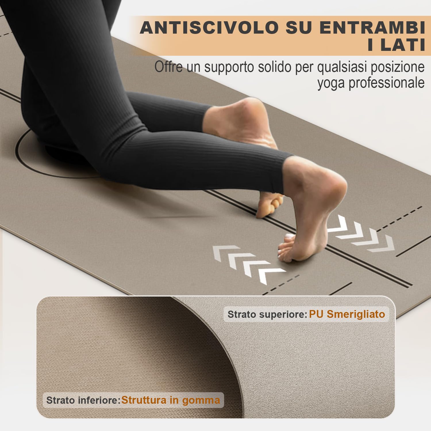 Ellylife Tappetino da Yoga Mat Antiscivolo e Assorbente in Eco PU e Gomma Naturale, 5 mm, con tracolla, per Fitness, Pilates e Workout in Home Gym, 183×61 cm e 190×68 cm