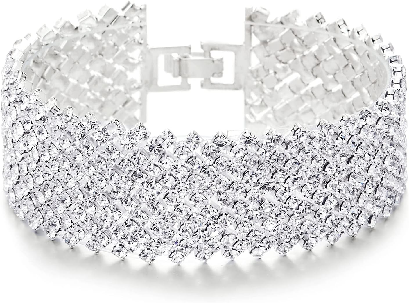 Sparkling Womens Rhinestones Pave Cluster Wide Bangle Bracelet, Bling Bling