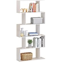 HOMEFORT Wood Geometric Bookshelf,5-Tier Modern Bookcase, Open Shelf and Room Divider, Freestanding Display Storage Organizer, Shelving Unit for Home Office,Bedroom and Living Room 1, White