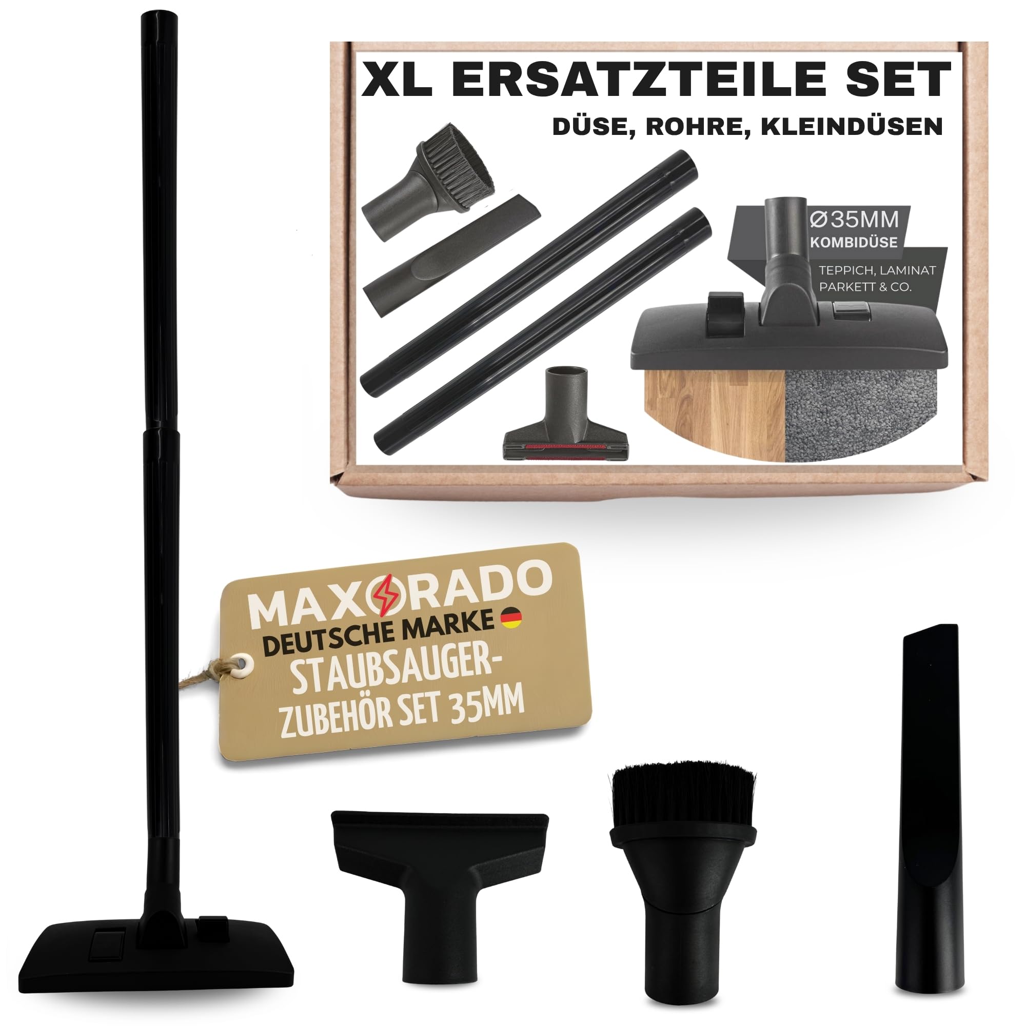 Rohr Düse Aufsatz 6-tlg Ersatzteile Set 35mm passend für Kärcher A K WD2 WD3 WD4 WD5 WD6 Verlängerung Saugrohr DN35 Nassauger Staubsauger Industriestaubsauger