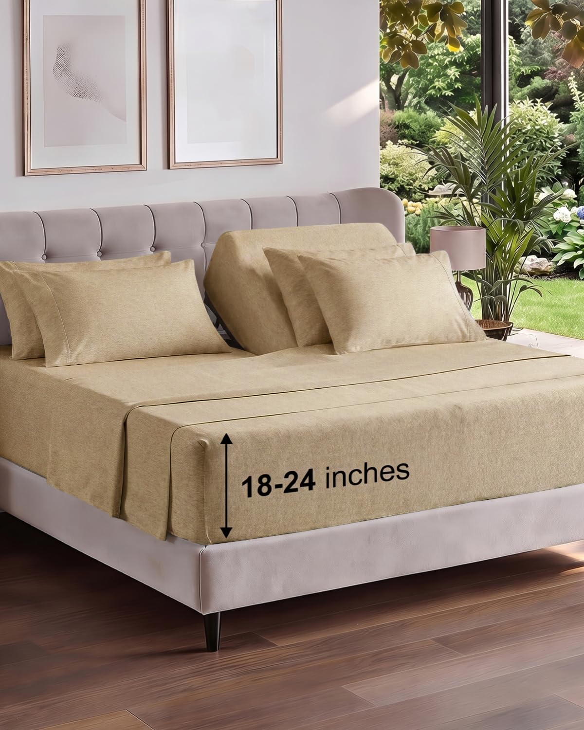 CGK Extra Deep Flex Top Split Head King 6pc Sheet Set - Heathered Tan