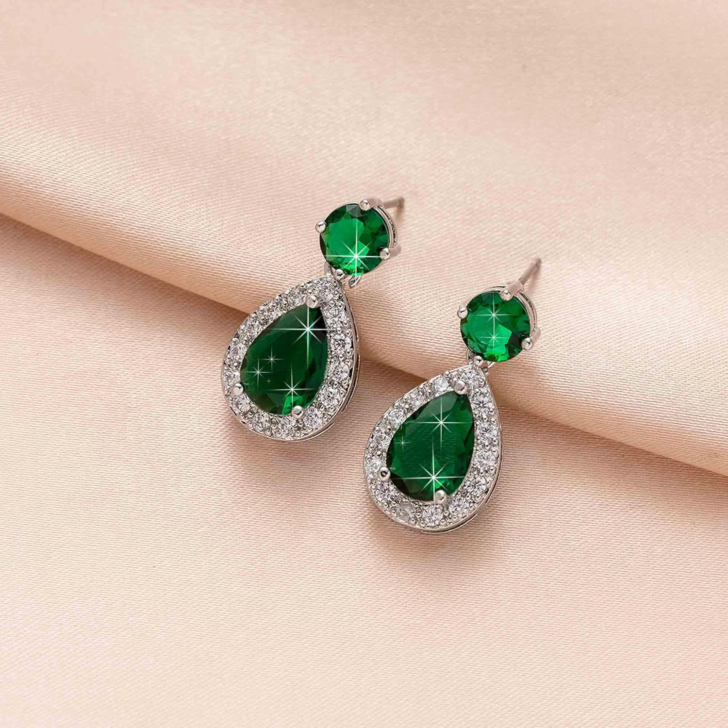 Austrian Crystal Teardrop Halo Drop Dangle Earrings for Women 14K White Gold Plated Flatback Stud Earrings Hypoallergenic Jewelry - Image 6