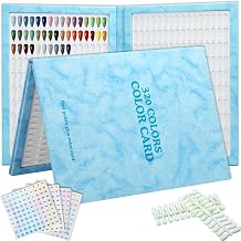 320 Nail Swatch Book,with 480 Flase Tips & 1-400 Number Sticker Labels,Leather Professional Nail Color Swatches Book for Polish UV GelBlue