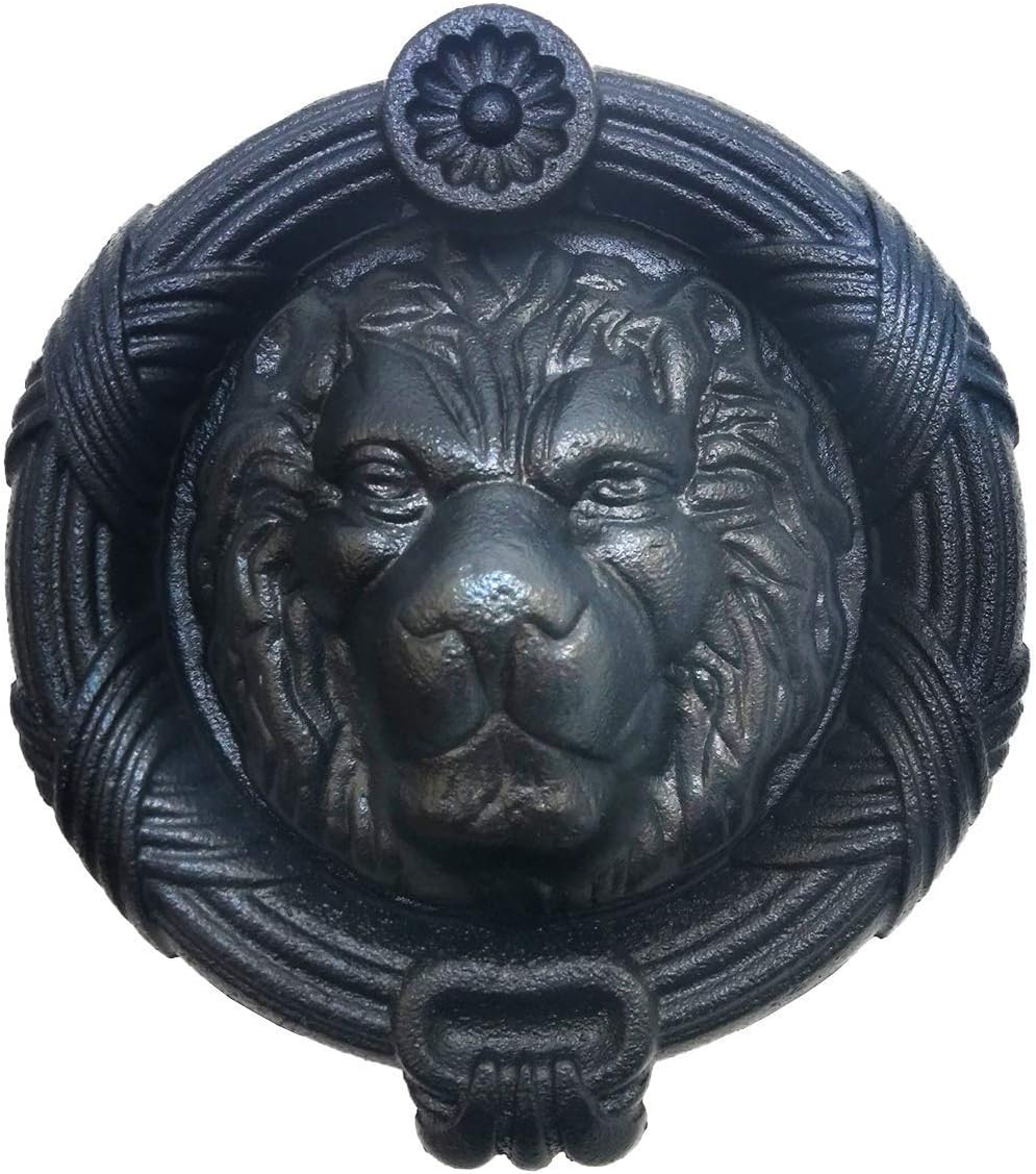 Handmade Sandringham Lion Door Knocker, Decorative Lion Head Gate Knocker (Black)