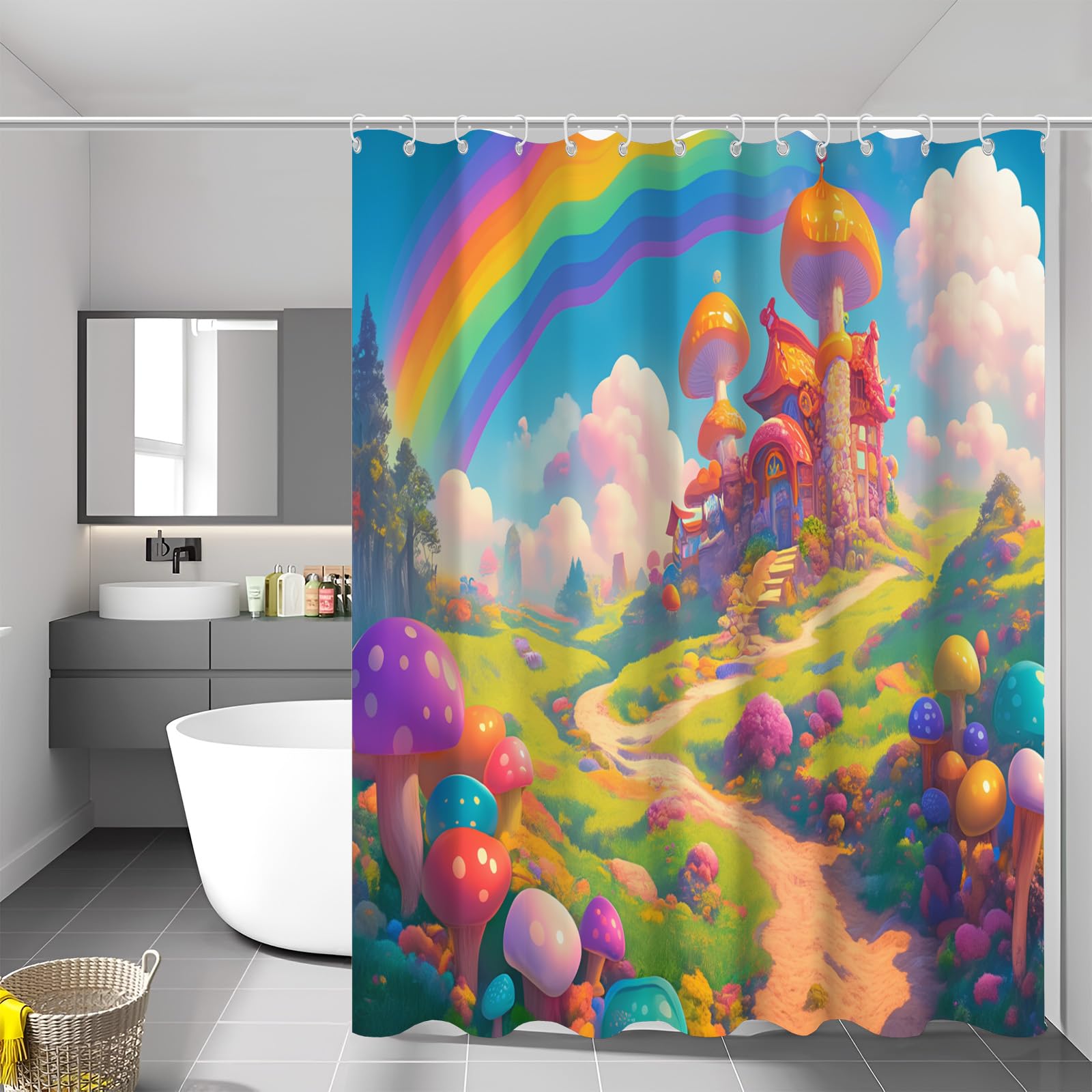 Rideau de douche champignon 240x200 cm pour une salle de bain familiale ludique