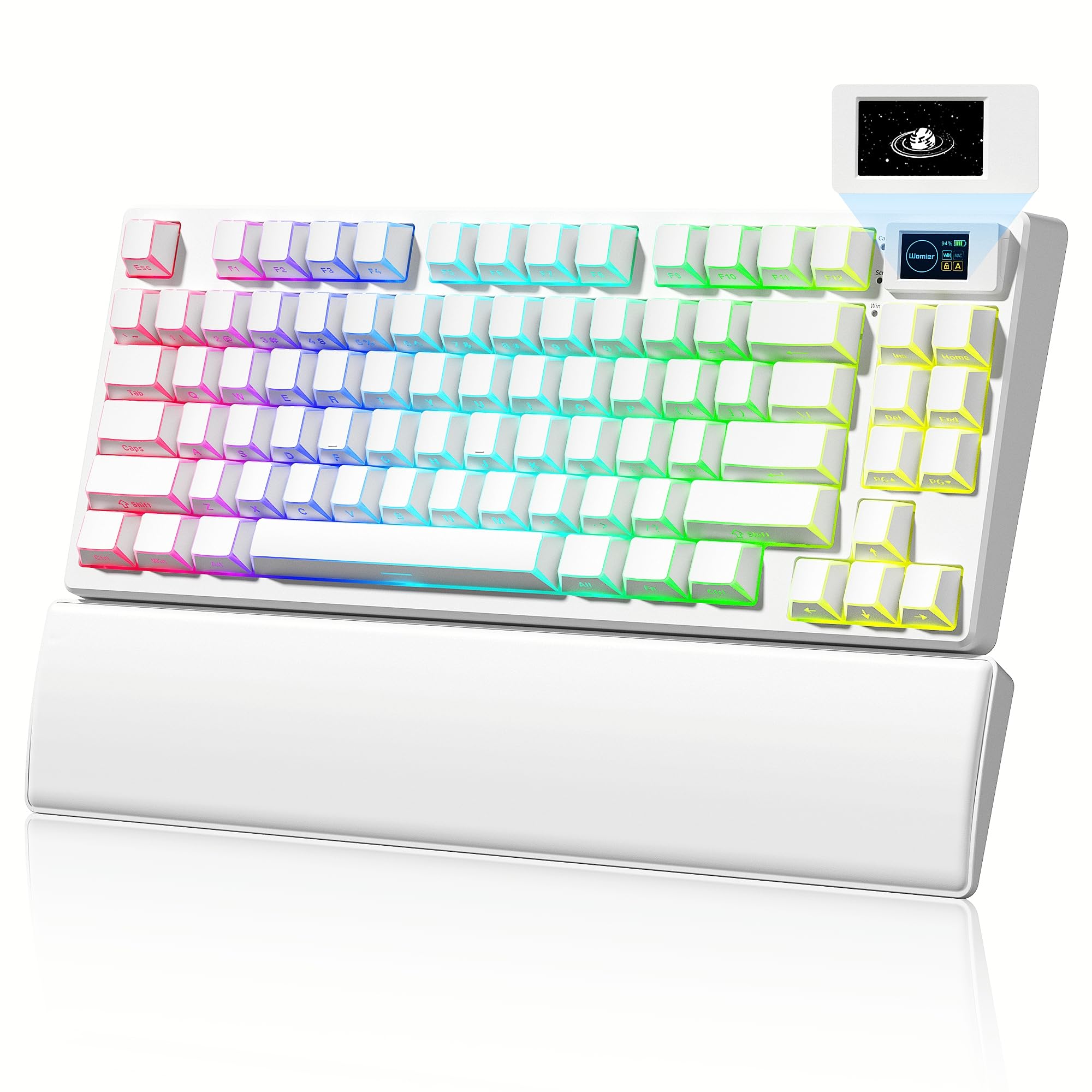 Womier 75% Wireless Mechanical Keyboard with Color Multimedia Screen | PC Gaming Keyboard, 3-Modes Hot Swappable Shine Through Manga Keyboard w/Wrist Rest, Gasket RGB Custom for Mac/Win (SK80 PRO）