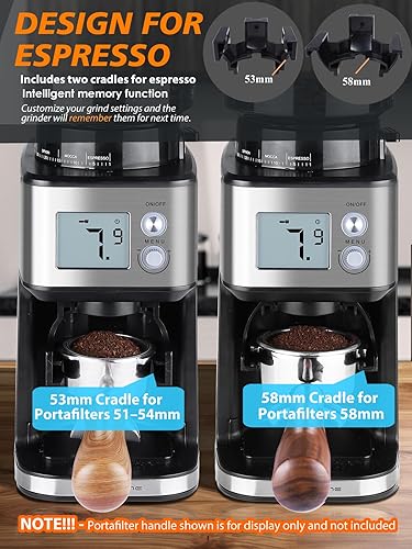 Miniatura 4 de Homtone Molinillo de café expreso con rebabas cónicas, 51 ajustes precisos, molino eléctrico con soporte para portafiltro, 2-12 tazas ajustables,