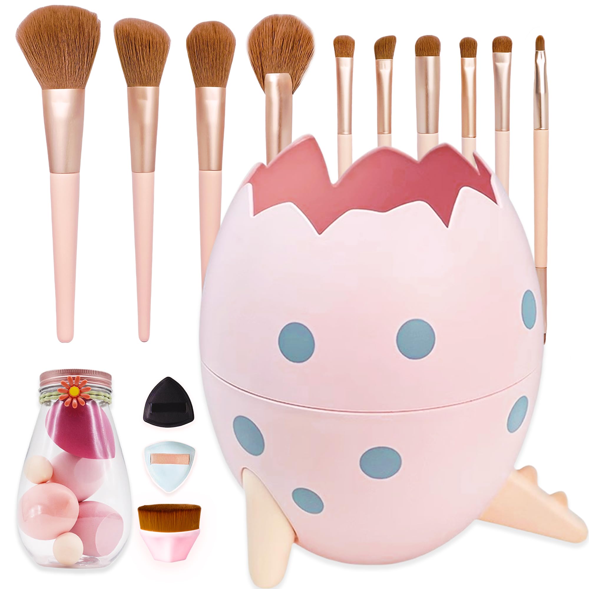 Doeean Make Up Brushs Holder Organizer Cute Eggshell Shape Professional Makeup Brush Set 21 Piece Set Makeup Tools Set Best Gift For Girl Women (egg Pink)