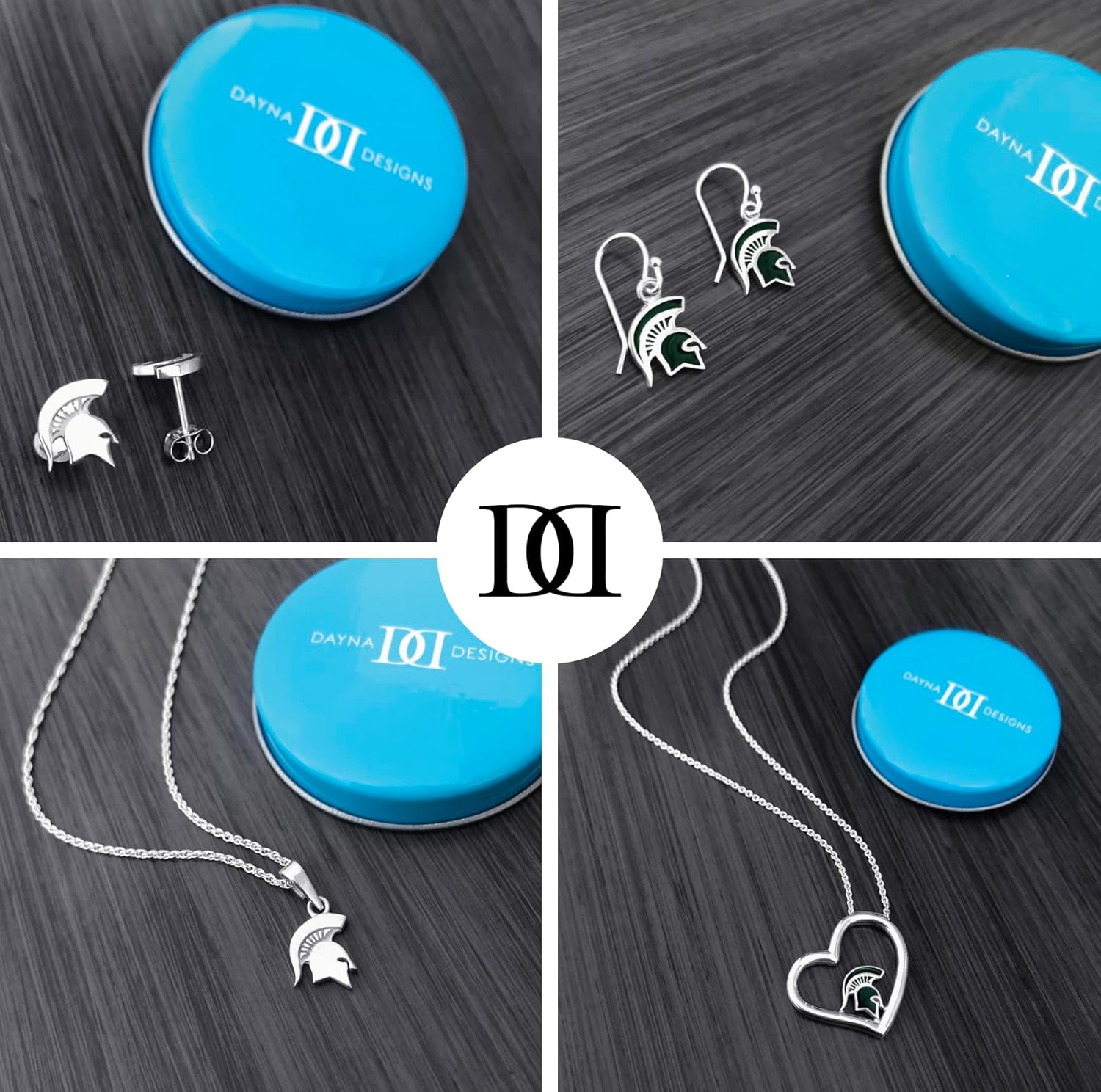 Michigan State University Post Earrings - Platinum over 925 Solid Sterling Silver Studs, Officially Licensed Jewelry Gifts for Coaches and Women Graduates, Alumni, Spartans Logo Charm by Dayna Designs