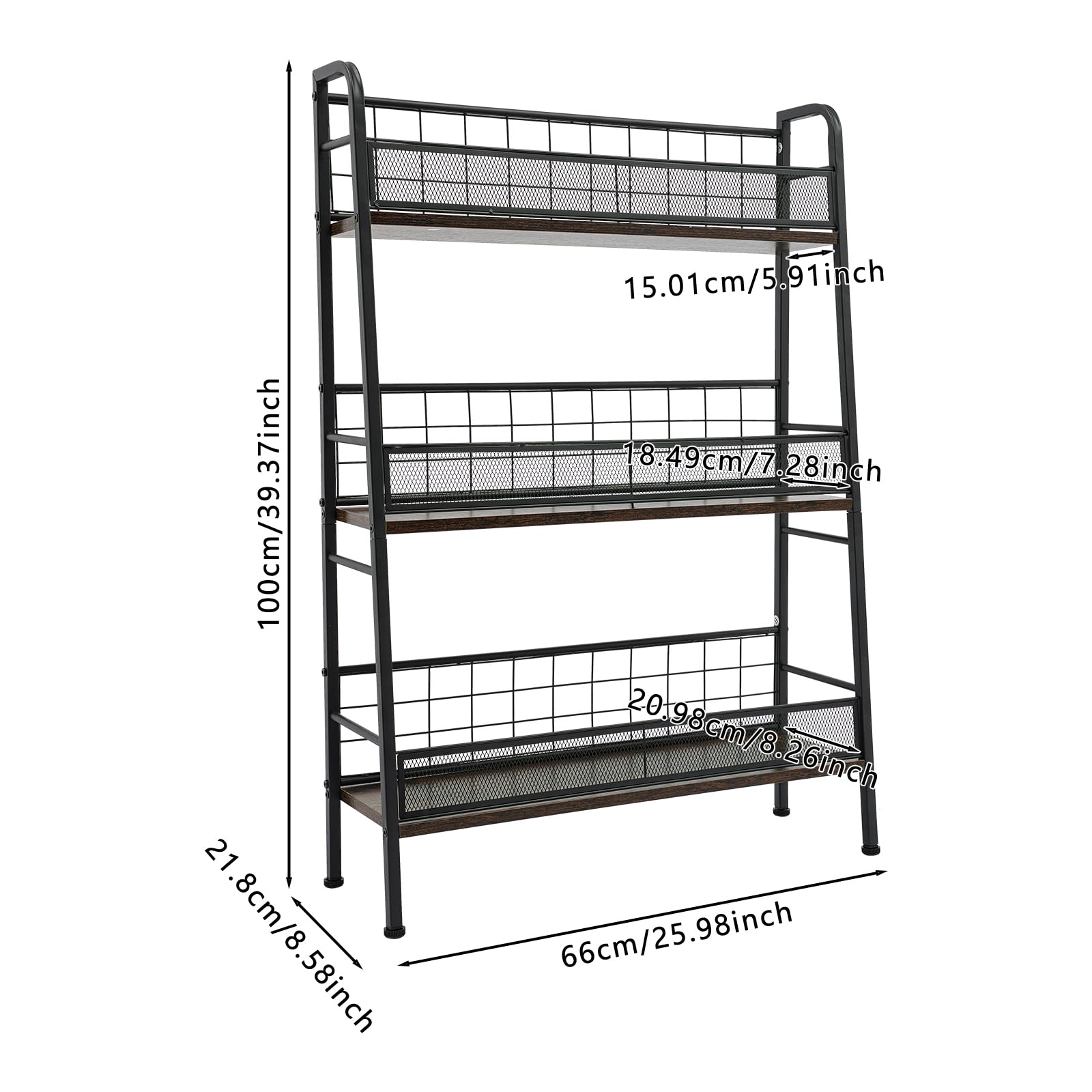 Supporto per giradischi a 3 ripiani, 66 x 22 x 100 cm, piedini regolabili, max. 25 kg, supporto per dischi a 3 piani per riviste, libri, CD