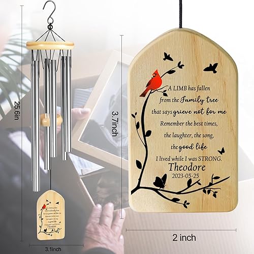 Miniatura 2 de Campanillas de viento cardenales  Campanillas conmemorativas personalizadas para seres queridos  Regalos de duelo y condolencias