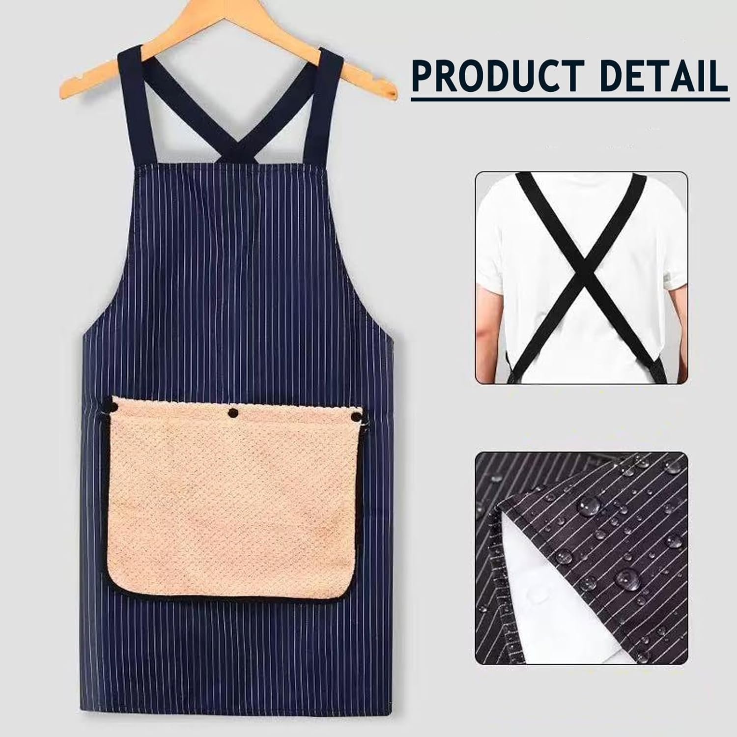 Apron with Removable Towel,Unisex Apron With Pockets ,Cross Back Design With Towel for Kitchen, BBQ & Crafting - Image 2