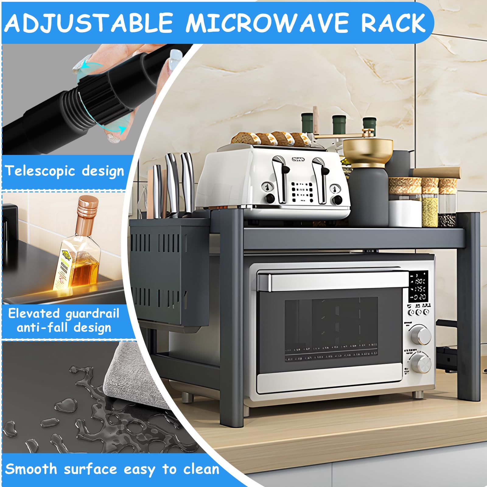 Mensola Espandibile Devesanter Per Microonde - 3 Livelli Con Ganci, Da 40 A 64cm, Nero - Foto 9