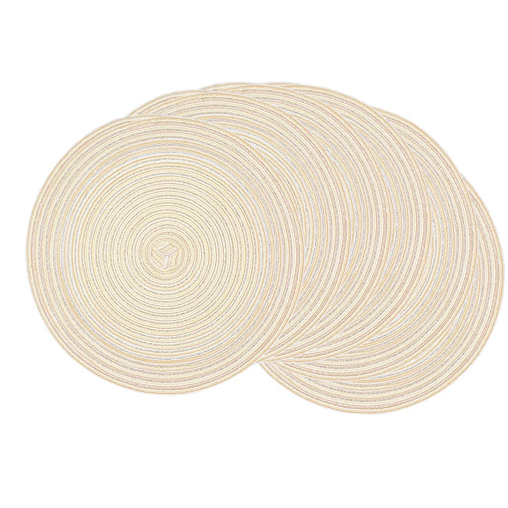 Scf2017 Beige Set Of 6 Round Woven Cotton Yarn Placemats 30Cm Table Mats(Beige)
