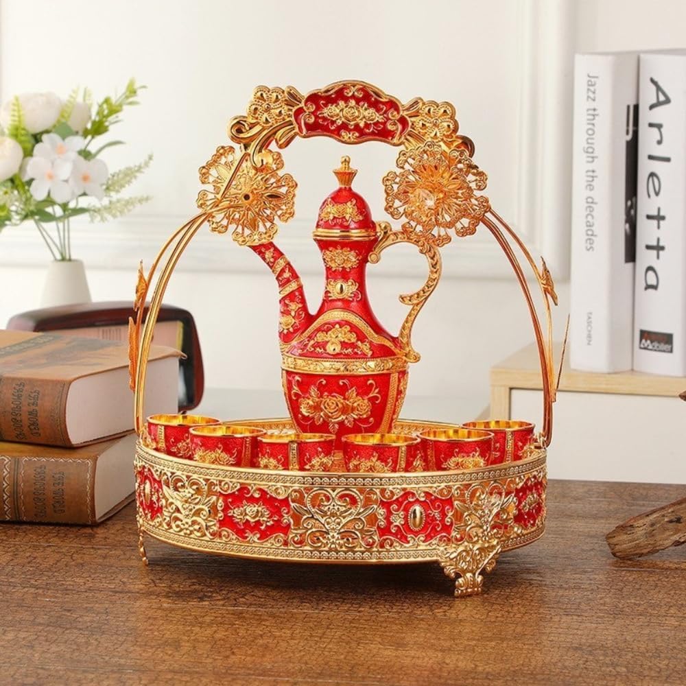 TAIUTYU8ピースのワイン容器セット、金属製、精巧に彫刻された、エレガントで上品な、北欧、宮殿スタイル、手工芸品、夕方のドリンク