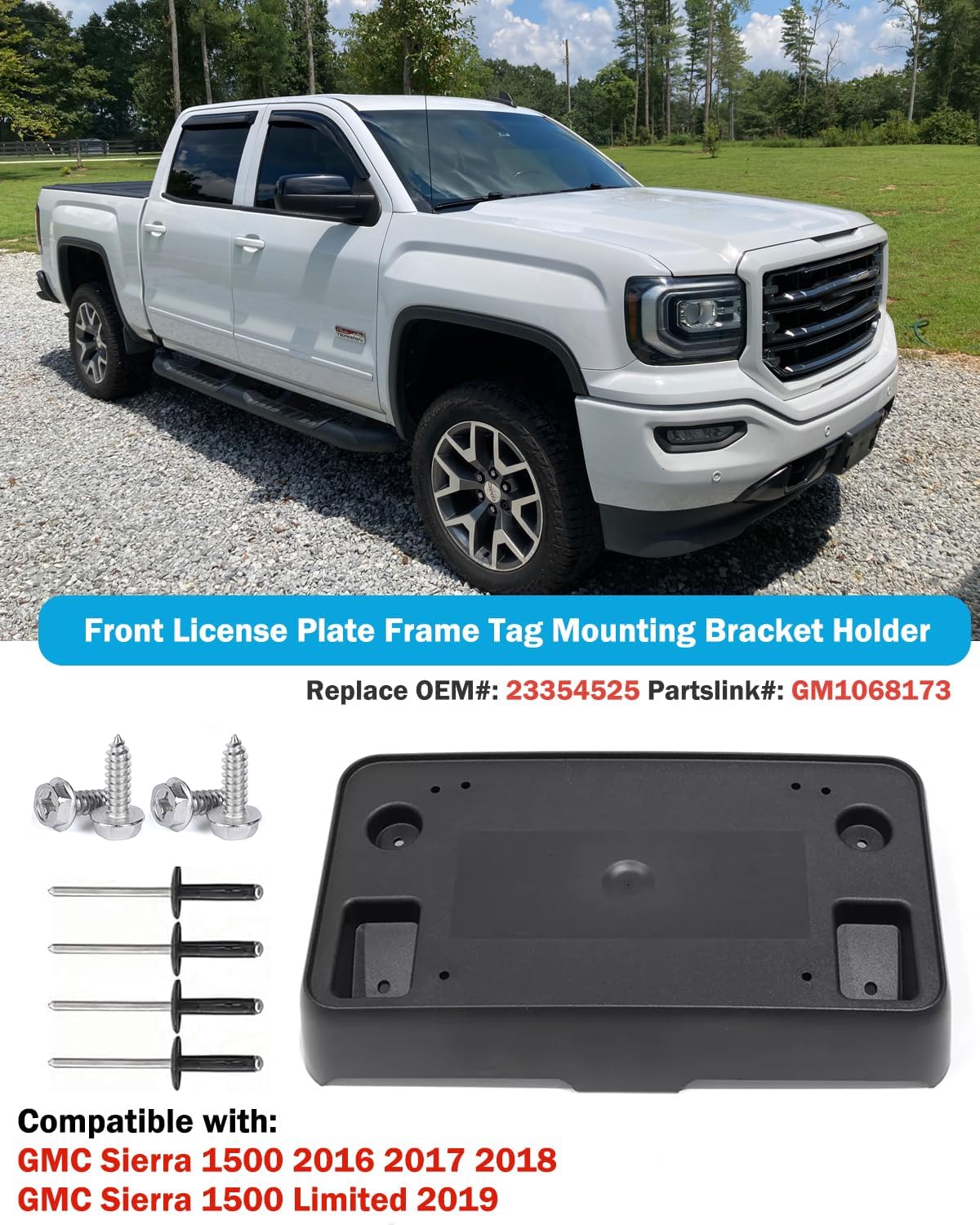 Front License Plate Frame for GMC Sierra 1500 2016 2017 2018 for 2019 Sierra 1500 Limited Front Bumper License Plate Holder Mounting Bracket Replace # 23354525 GM1068173
