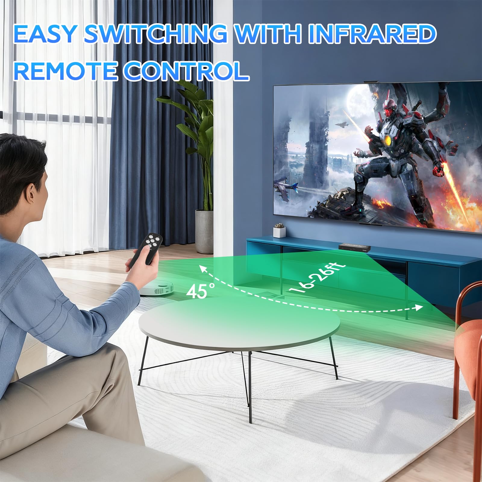 Switch HDMI 2.1 8K@60Hz 4K@120Hz, HDMI Switch 5 in 1 Out, con Telecomando, Supporta 48Gbps e HDCP 2.3 1080P UHD 3D Dolby Atmos Compatibile con PC,Monitor,PS4,TV Stick,Proiettore,HDTV,Lettore Blu-Ray