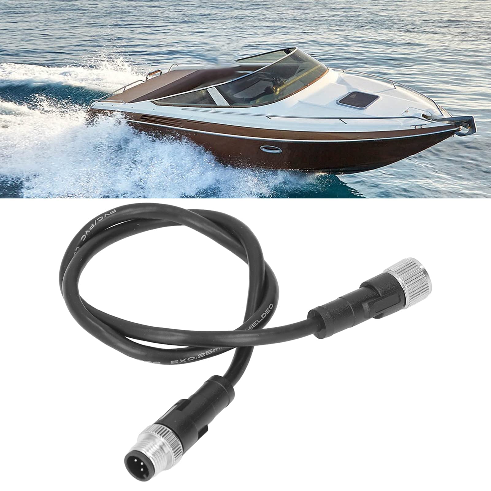 EVGATSAUTO Câble de Dérivation de Backbone de Bateau, Câble Noir ABS pour Remplacement NMEA 2000 pour les Réseaux Simrad B G Navico(0,5 mètres)