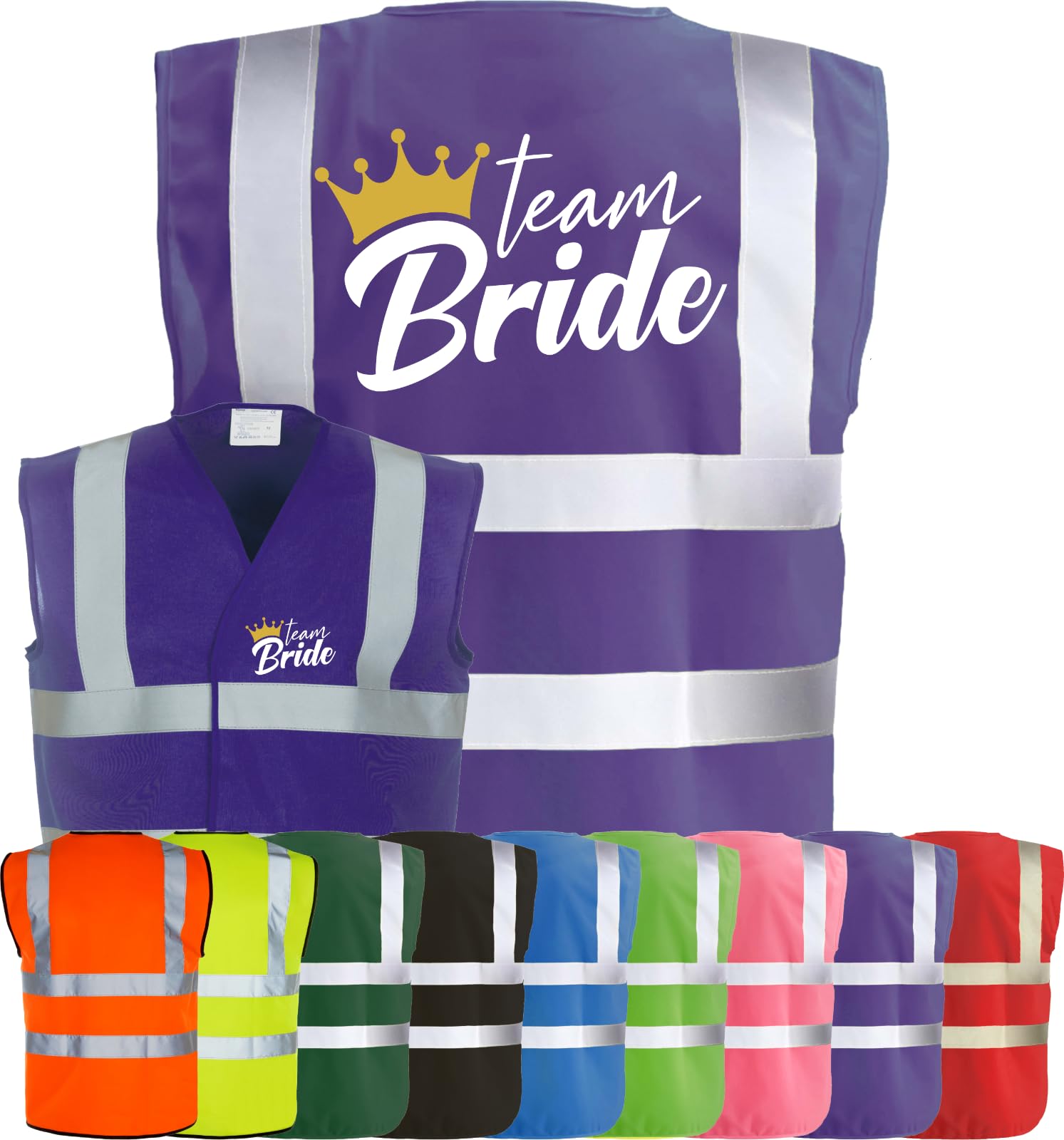 Corporate Togs TEAM BRIDE QUEEN BRIDE Waistcoat - Hen Do Party Night Wedding Vest, Hi-Vis Funny T-Shirt Vest, Fastening Waistcoat | Protective Safety Wear