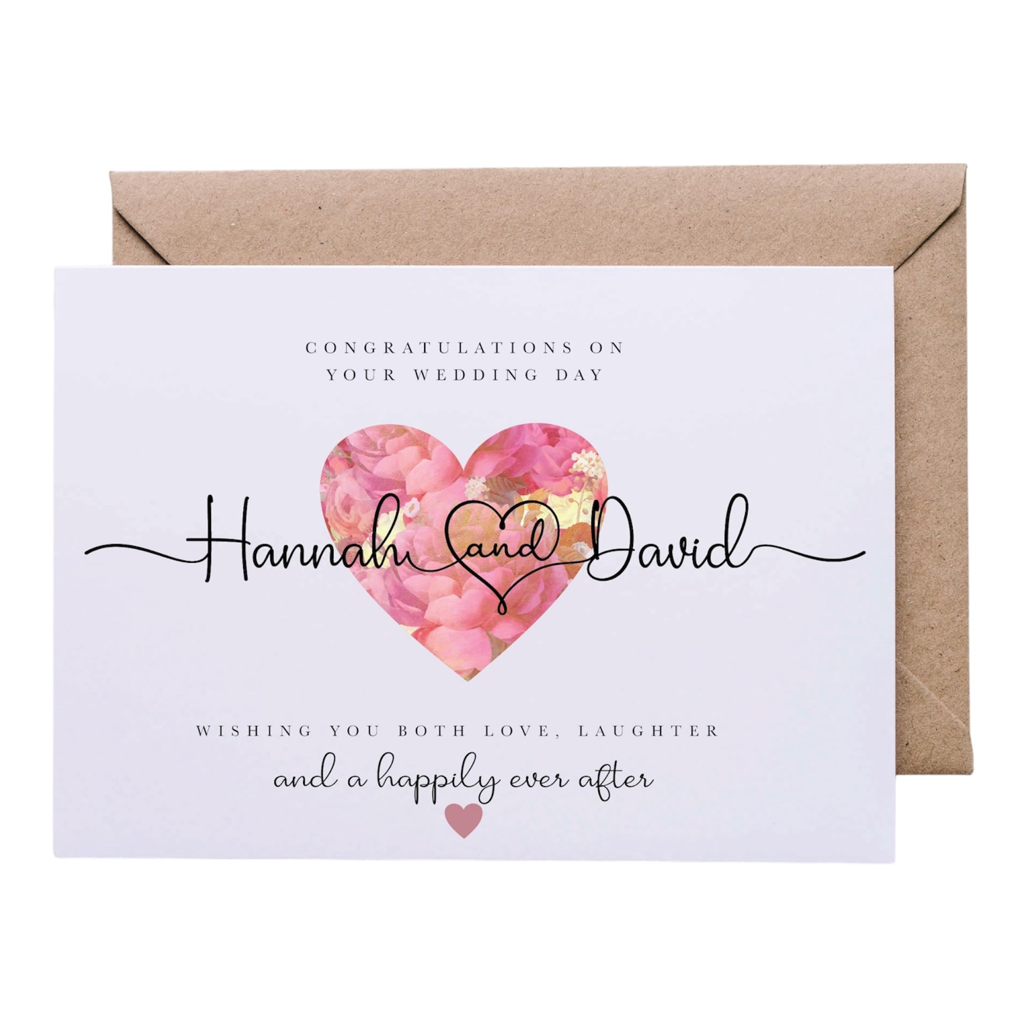 Personalised Wedding Card A5 Large, Custom Names bride & groom Card, Floral Heart Congratulations wedding Card, Handmade UK